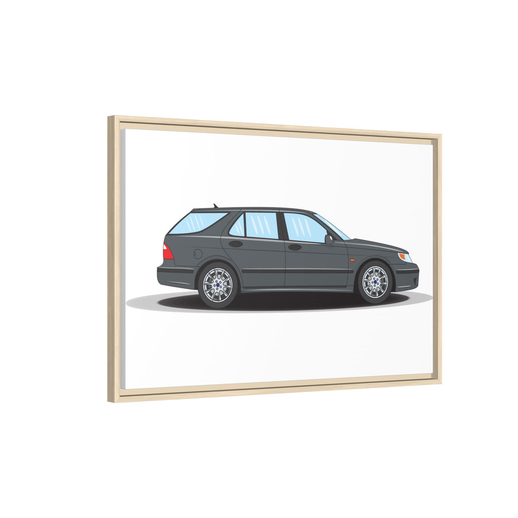 Saab 9-5 OG Aero Steel Grey Art Print — Framed Matte Canvas Wall Decor