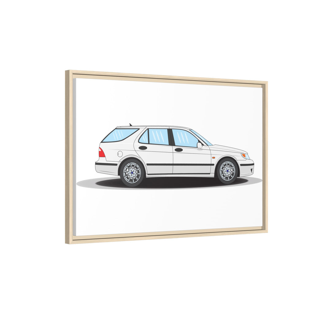 Saab 9-5 OG Aero Wagon Artic White Art Print — Framed Matte Canvas Wall Decor
