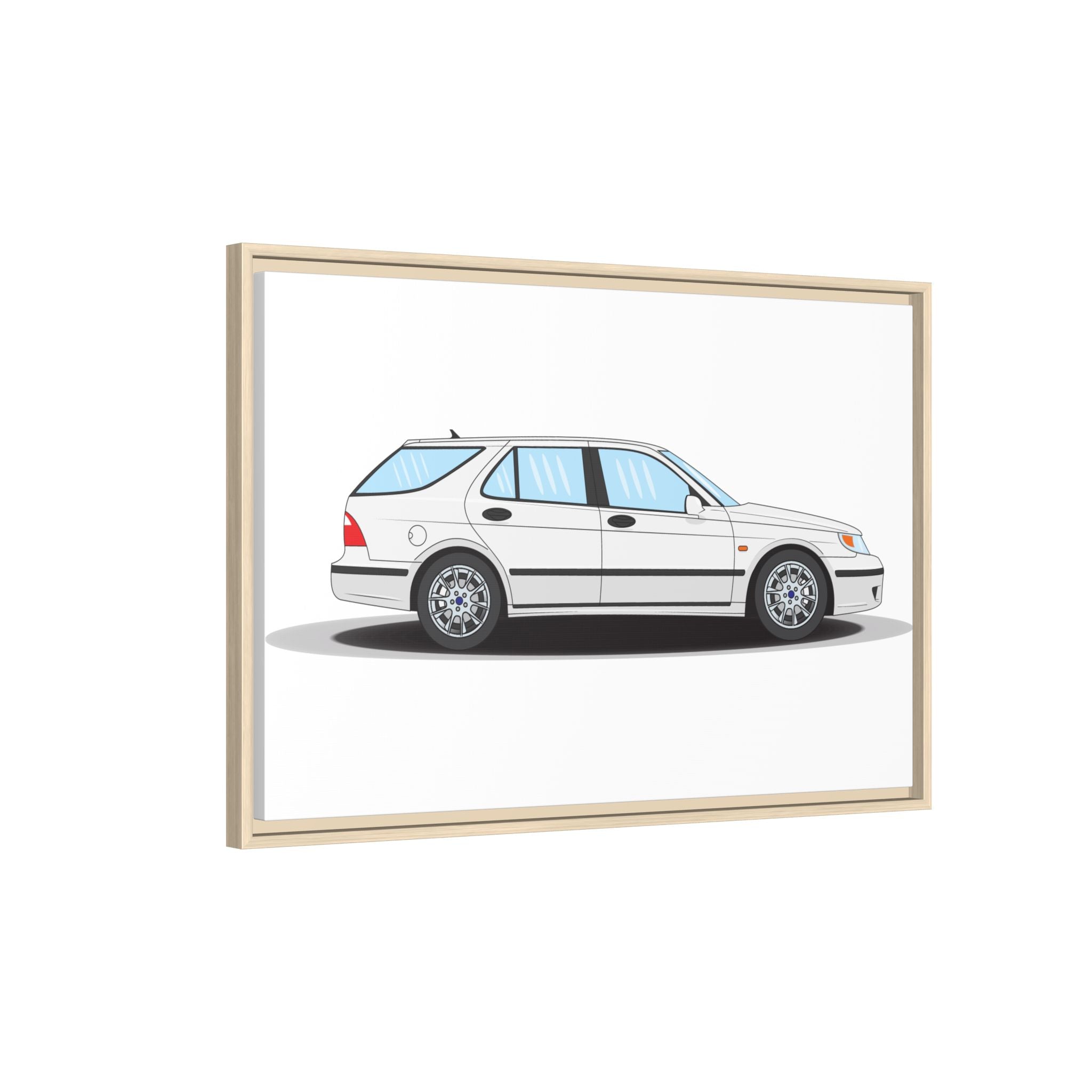 Saab 9-5 OG Aero Wagon Artic White Art Print — Framed Matte Canvas Wall Decor