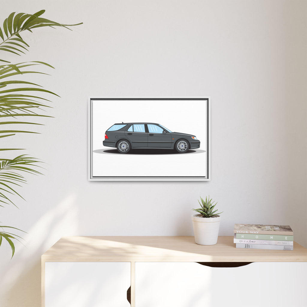 Saab 9-5 OG Aero Steel Grey Art Print — Framed Matte Canvas Wall Decor