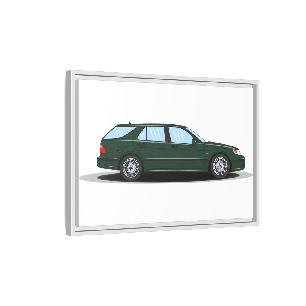 Saab 9-5 OG Aero Wagon Scarabe Green Art Print — Framed Matte Canvas Wall Decor