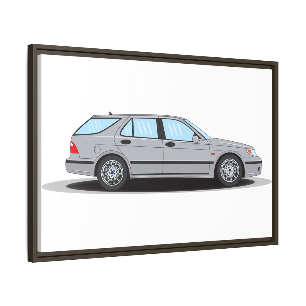 Saab 9-5 OG Aero Wagon Silver Metallic Art Print — Framed Matte Canvas Wall Decor