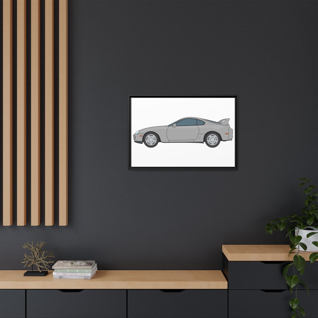 Toyota Supra MK4 Silver Metallic Art Print — Framed Matte Canvas Wall Decor