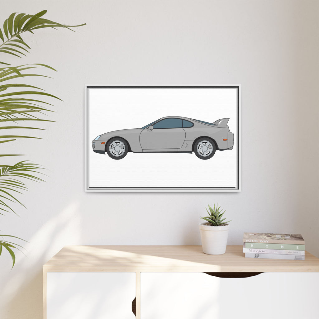Toyota Supra MK4 Silver Metallic Art Print — Framed Matte Canvas Wall Decor