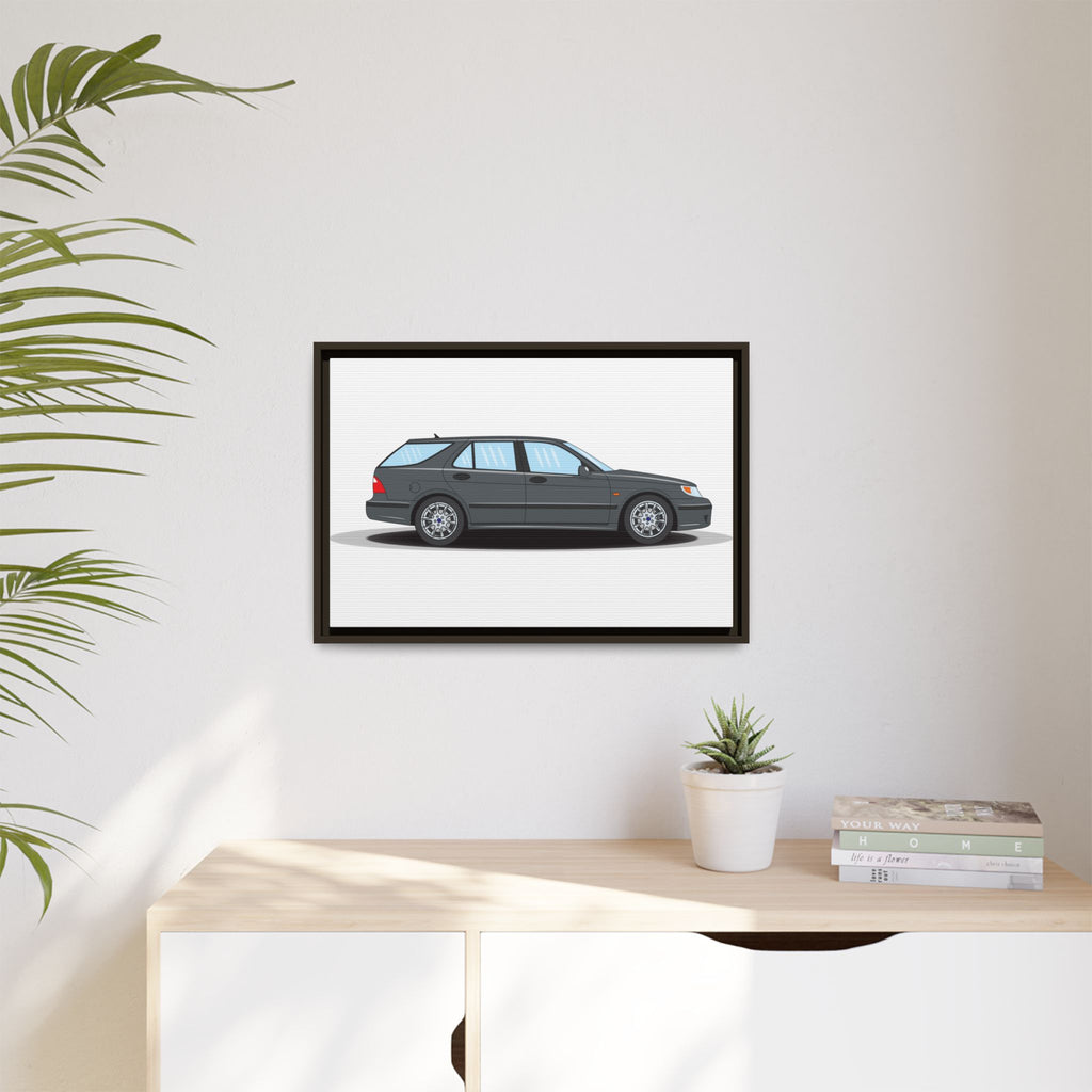Saab 9-5 OG Aero Steel Grey Art Print — Framed Matte Canvas Wall Decor
