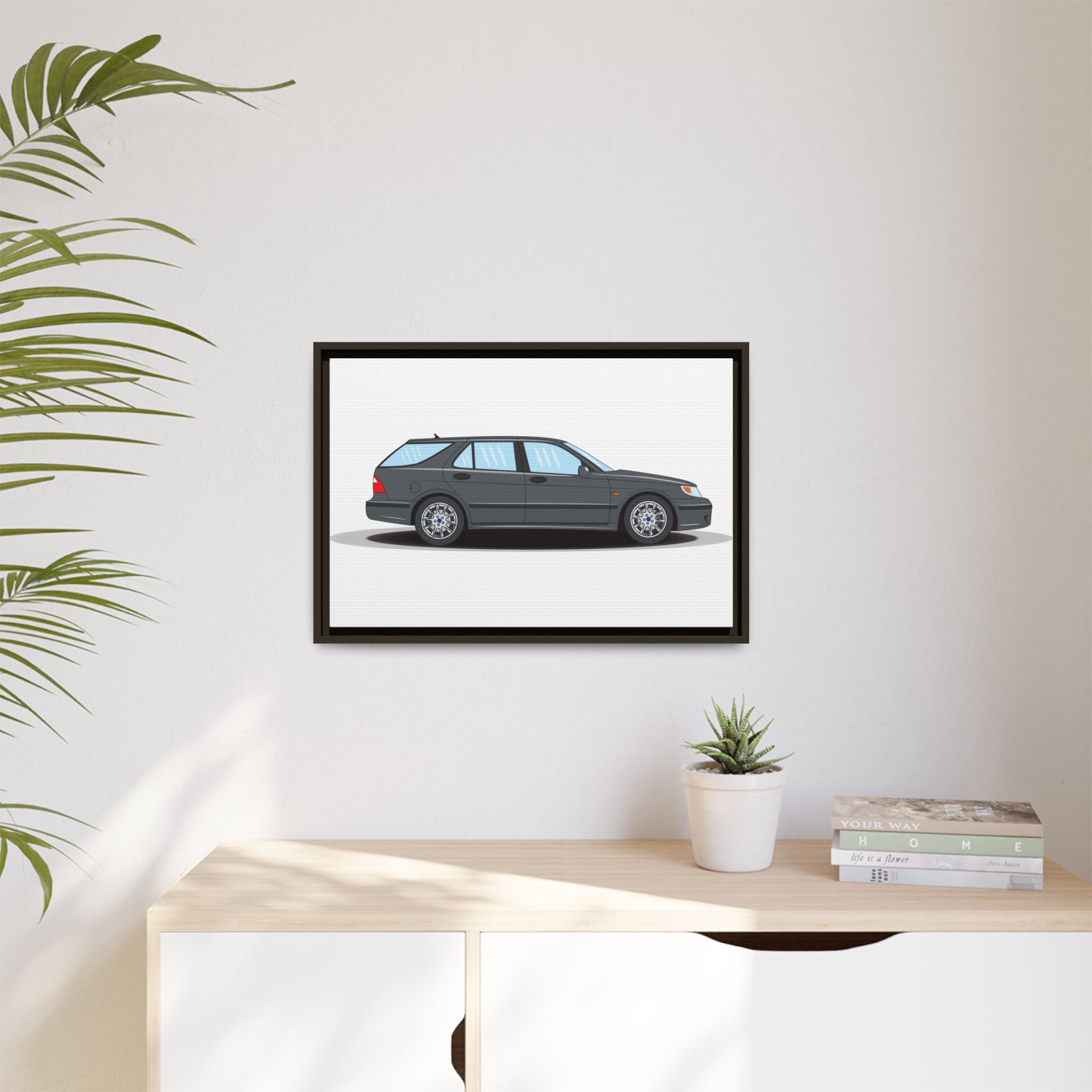 Saab 9-5 OG Aero Steel Grey Art Print — Framed Matte Canvas Wall Decor