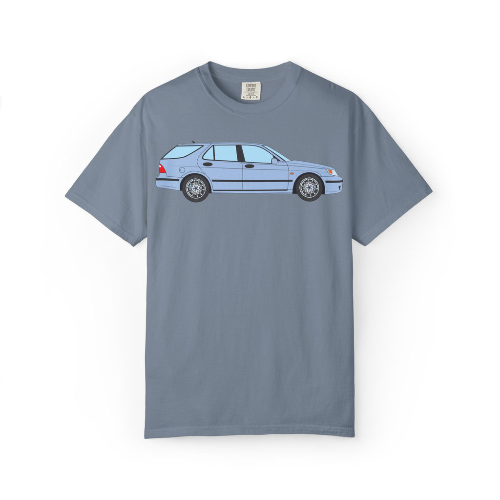 Saab 9-5 OG Aero Wagon Ice Blue  — T-Shirt — Retro Car Graphic Tee