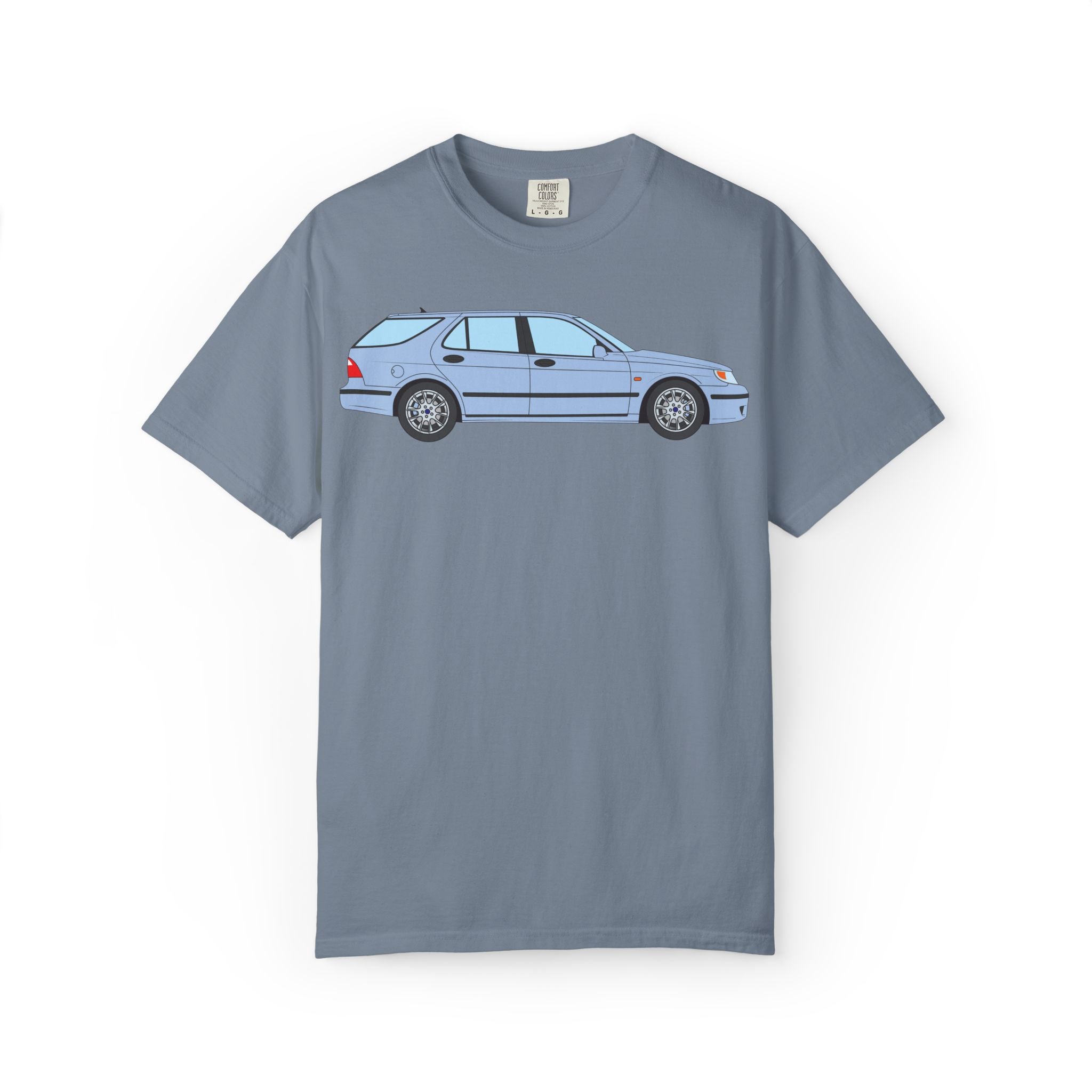 Saab 9-5 OG Aero Wagon Ice Blue  — T-Shirt — Retro Car Graphic Tee