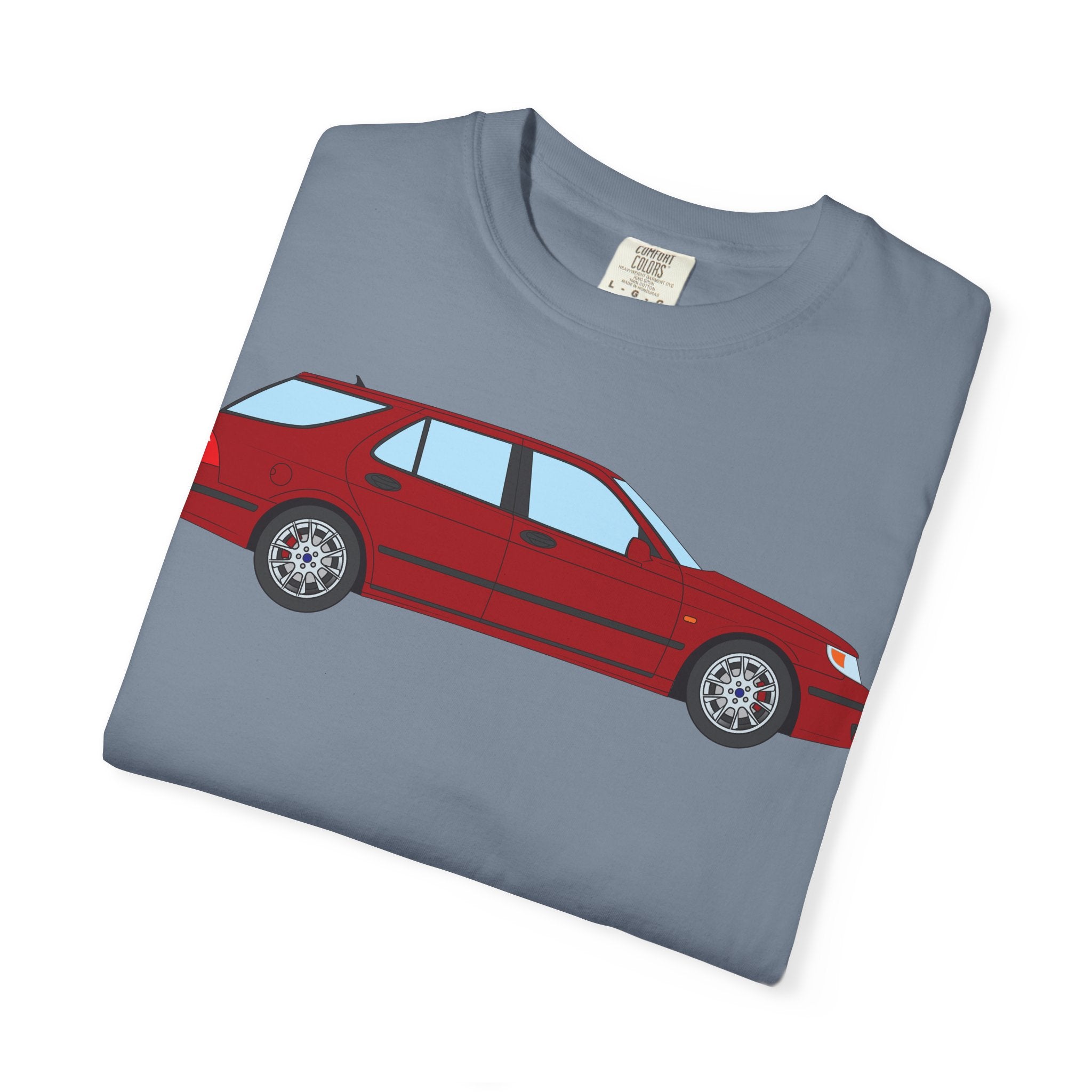 Saab 9-5 OG Aero Wagon Laser Red  — T-Shirt — Retro Car Graphic Tee