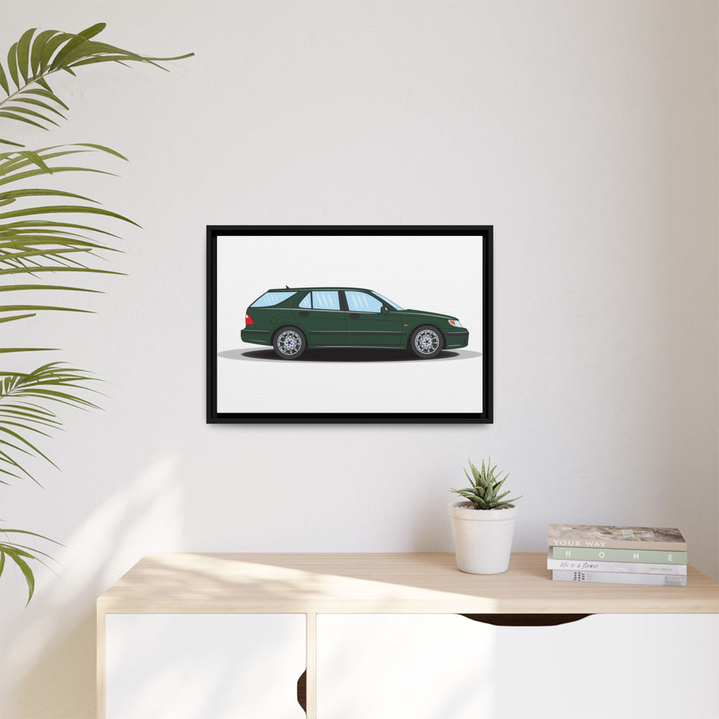 Saab 9-5 OG Aero Wagon Scarabe Green Art Print — Framed Matte Canvas Wall Decor