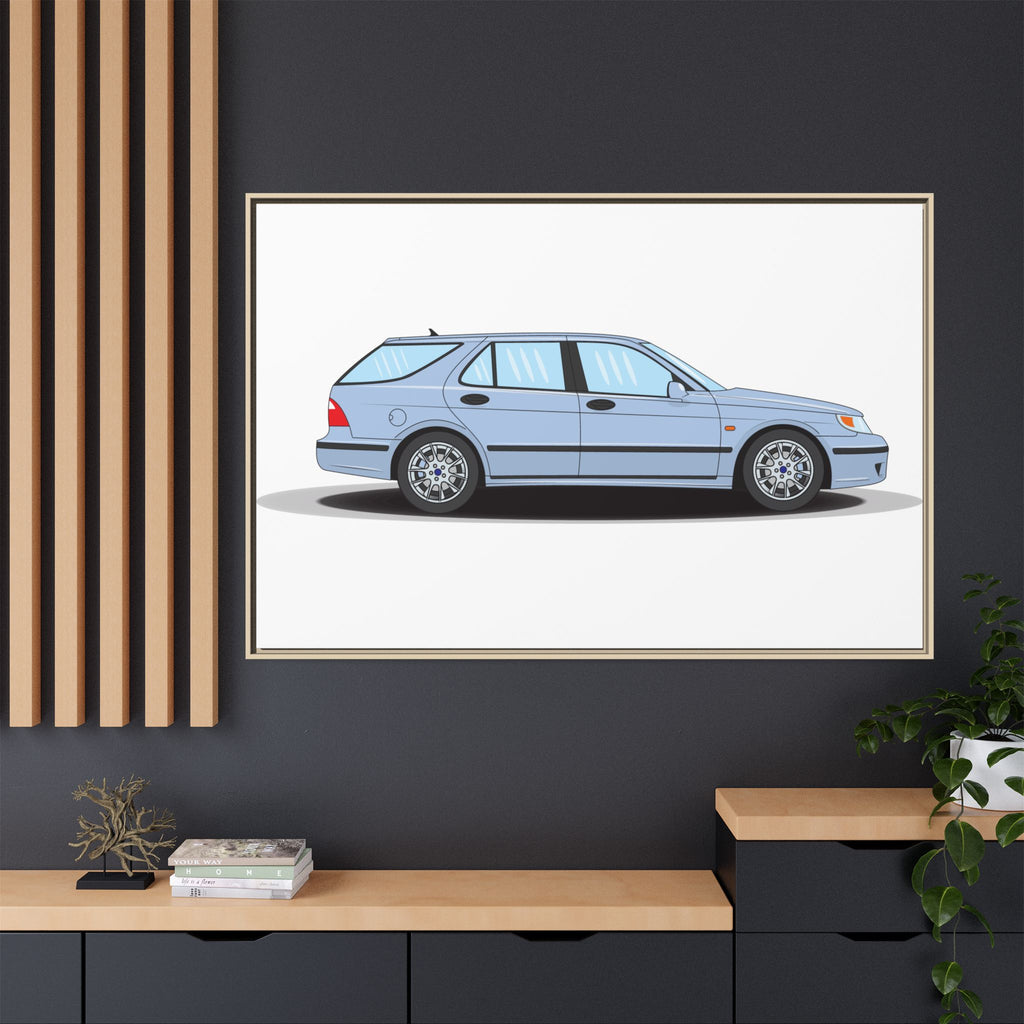 Saab 9-5 OG Aero Wagon Ice Blue Art Print — Framed Matte Canvas Wall Decor