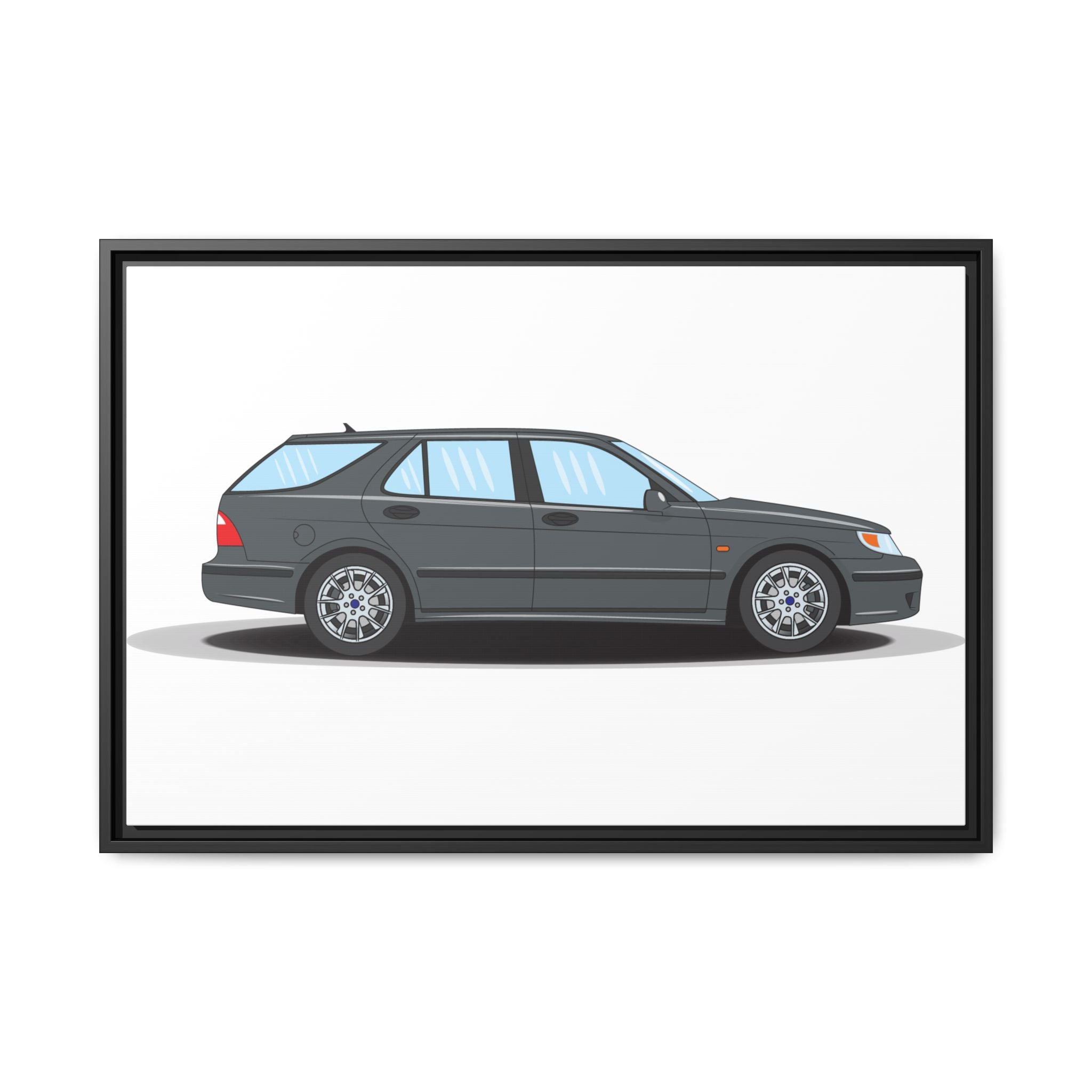 Saab 9-5 OG Aero Steel Grey Art Print — Framed Matte Canvas Wall Decor