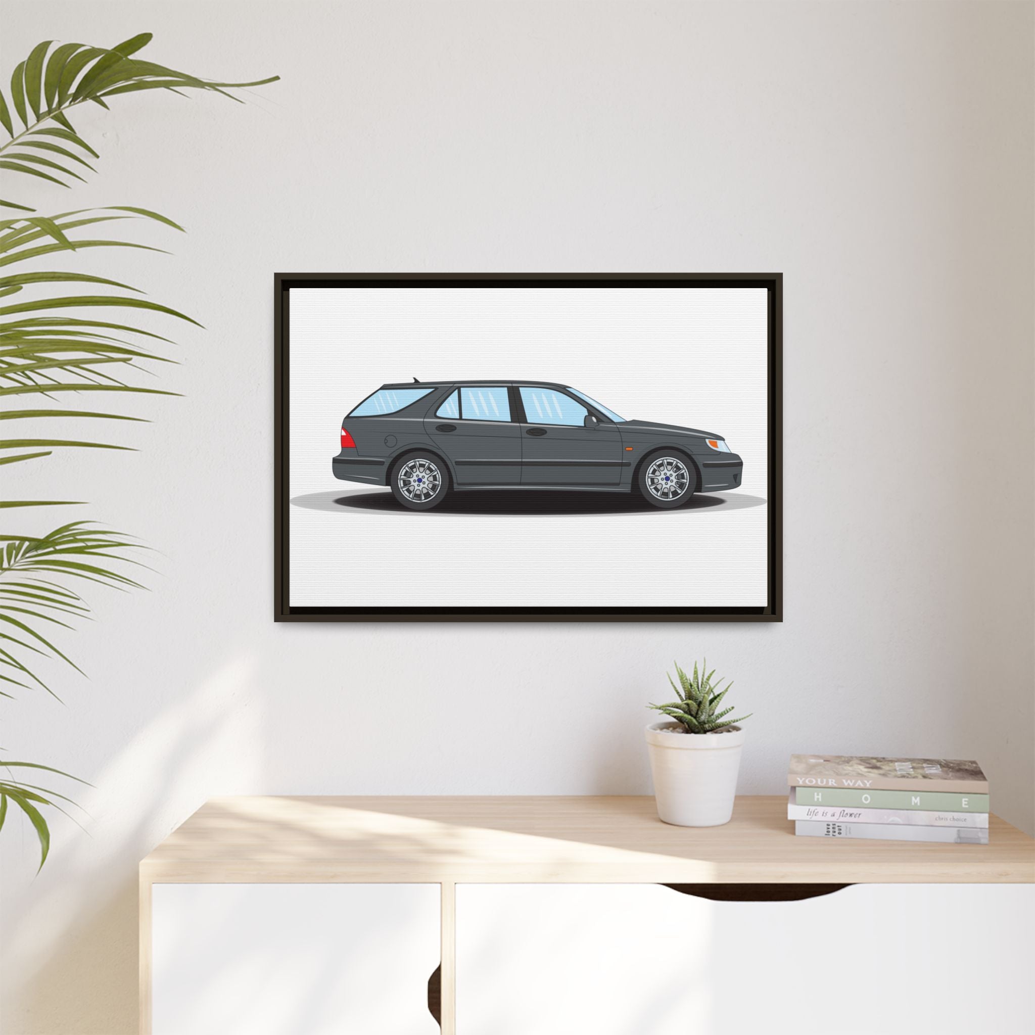 Saab 9-5 OG Aero Steel Grey Art Print — Framed Matte Canvas Wall Decor