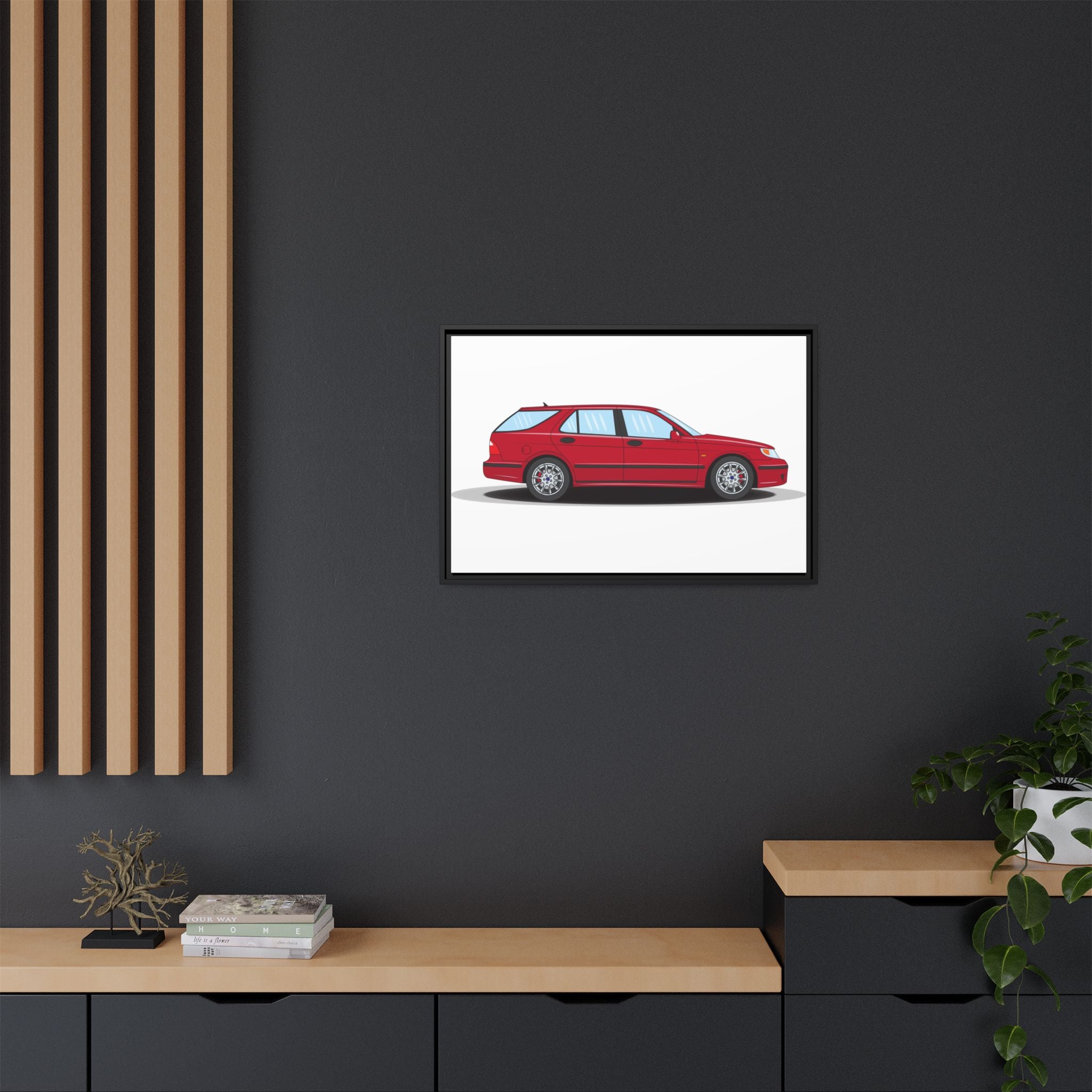 Saab 9-5 OG Aero Wagon Laser Red Art Print — Framed Matte Canvas Wall Decor