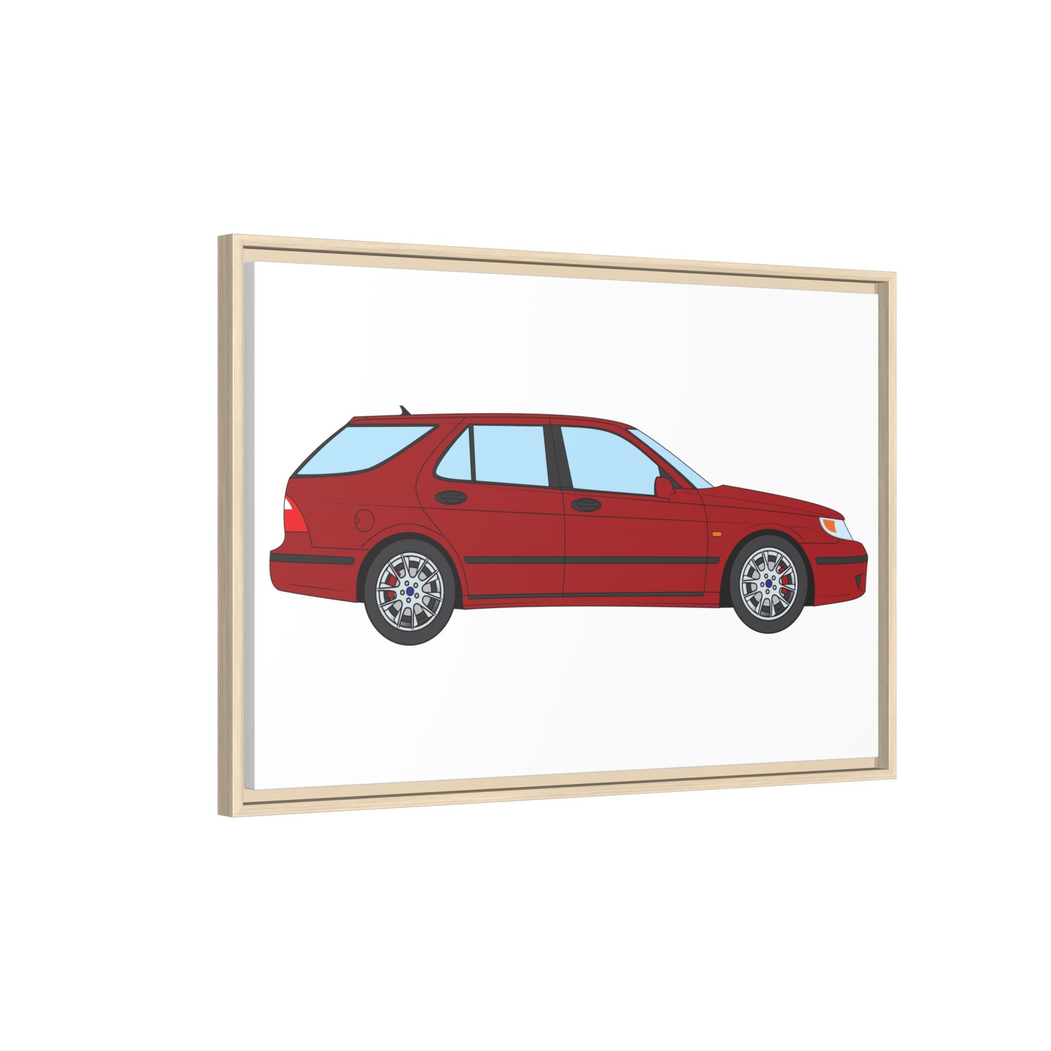 Saab 9-5 OG Aero Wagon — Laser Red Art Print — Framed Matte Canvas Wall Decor