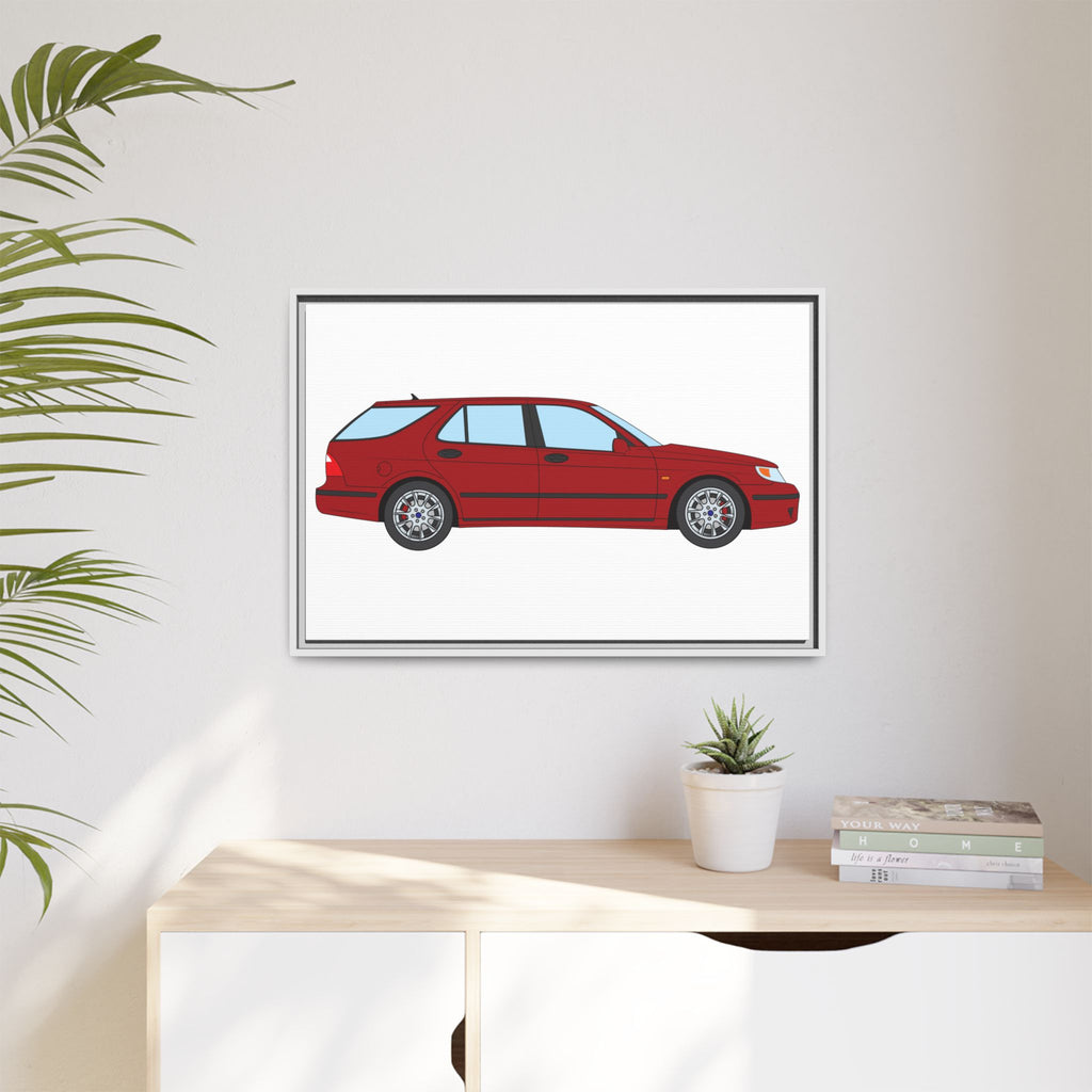 Saab 9-5 OG Aero Wagon — Laser Red Art Print — Framed Matte Canvas Wall Decor