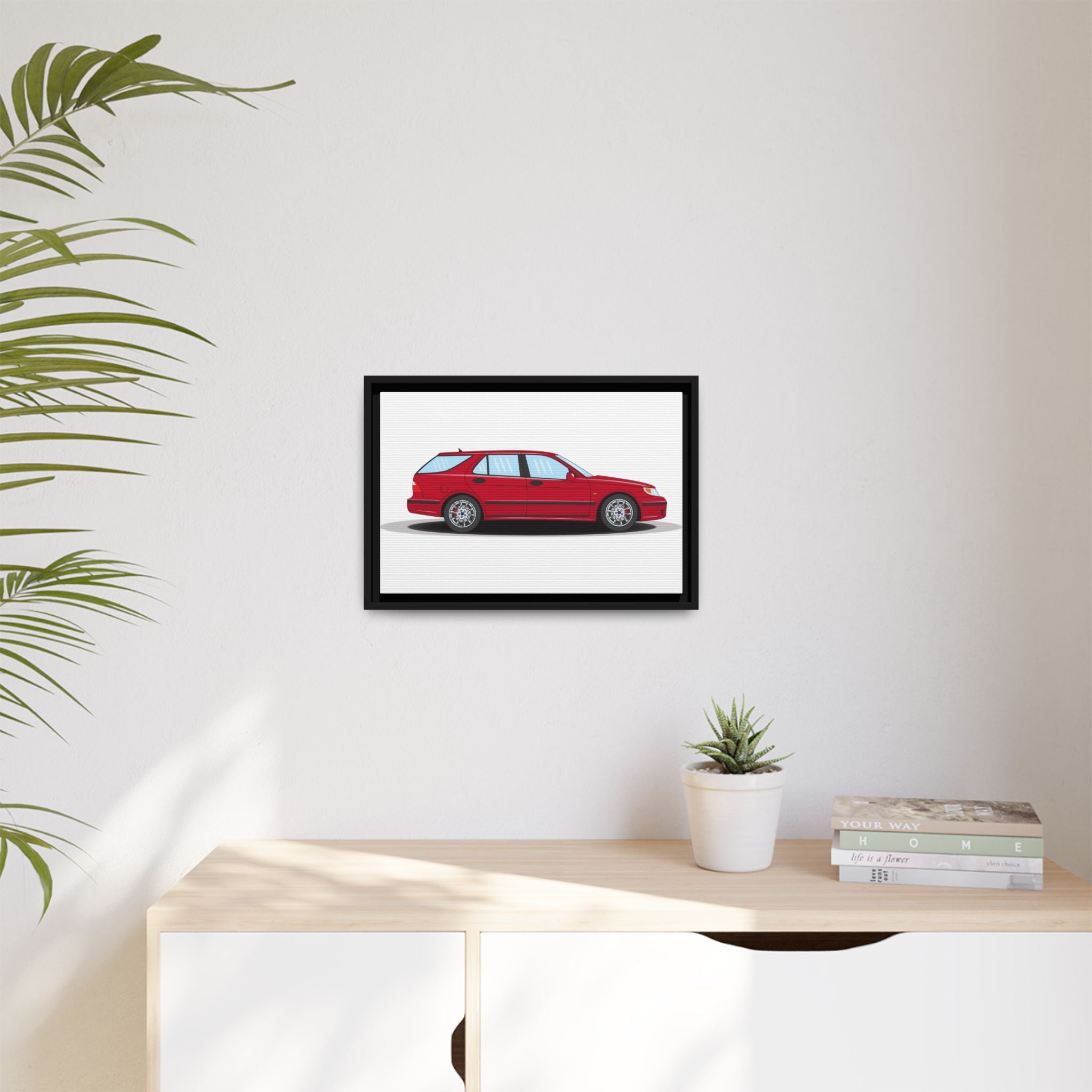 Saab 9-5 OG Aero Wagon Laser Red Art Print — Framed Matte Canvas Wall Decor