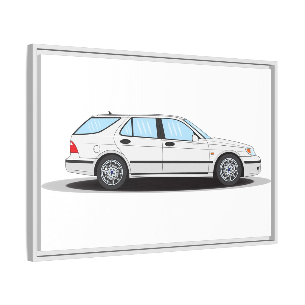 Saab 9-5 OG Aero Wagon Artic White Art Print — Framed Matte Canvas Wall Decor