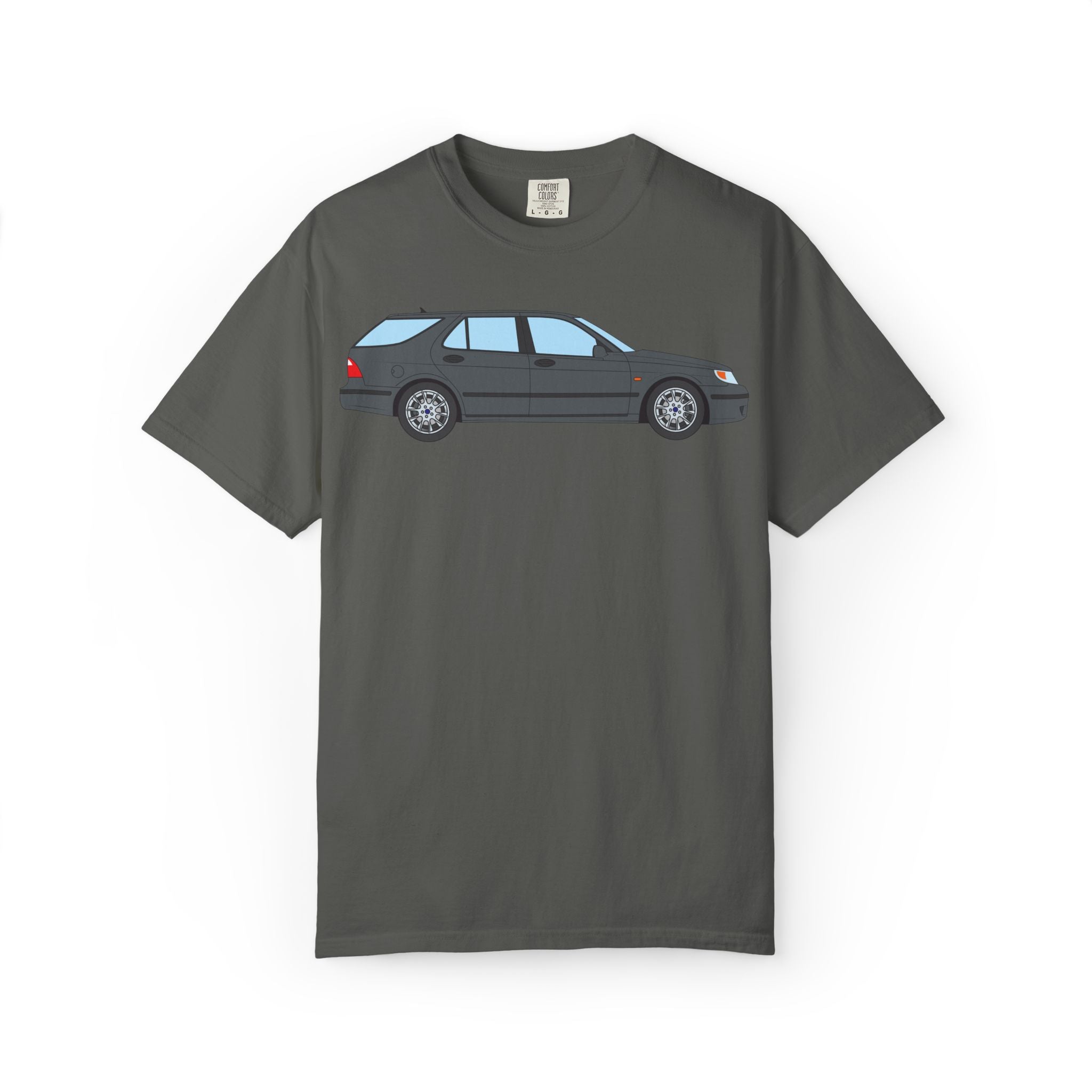 Saab 9-5 OG Aero Wagon Steel Grey  — T-Shirt — Retro Car Graphic Tee