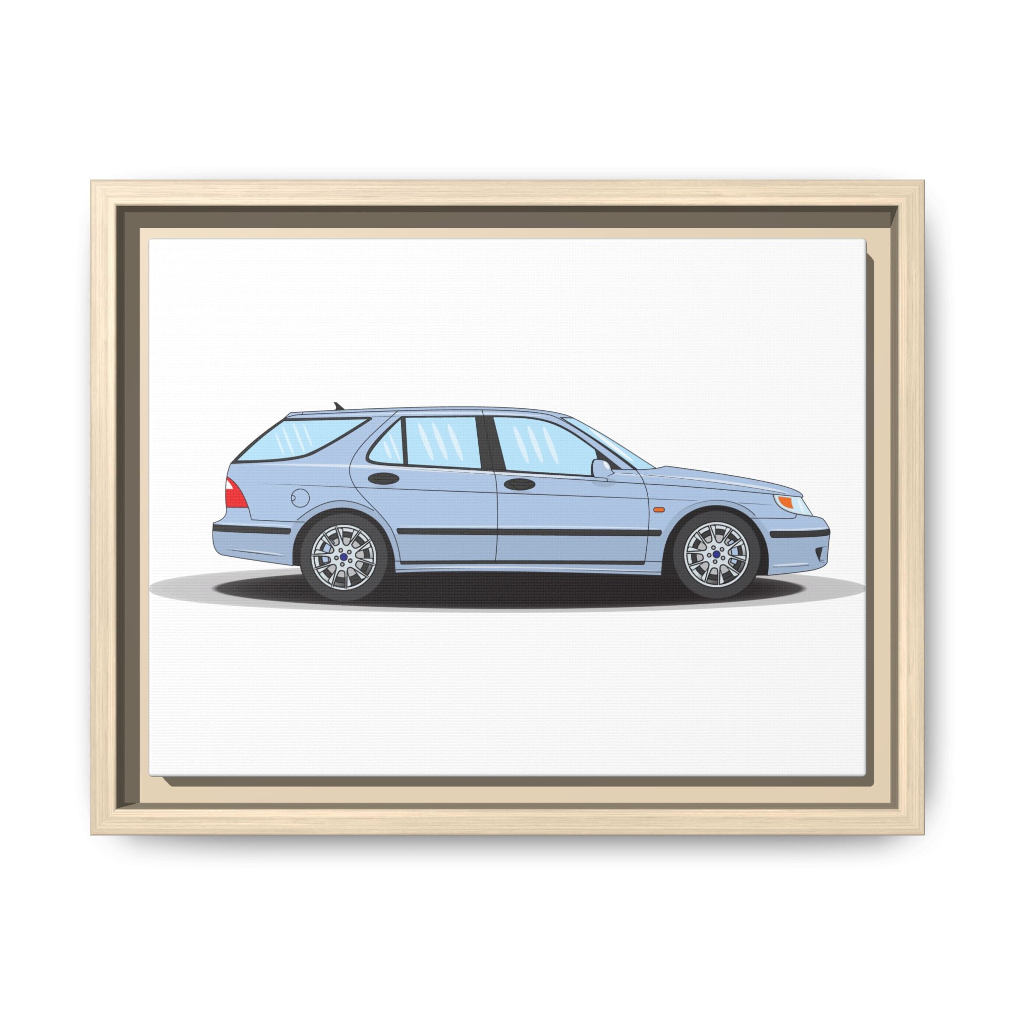 Saab 9-5 OG Aero Wagon Ice Blue Art Print — Framed Matte Canvas Wall Decor