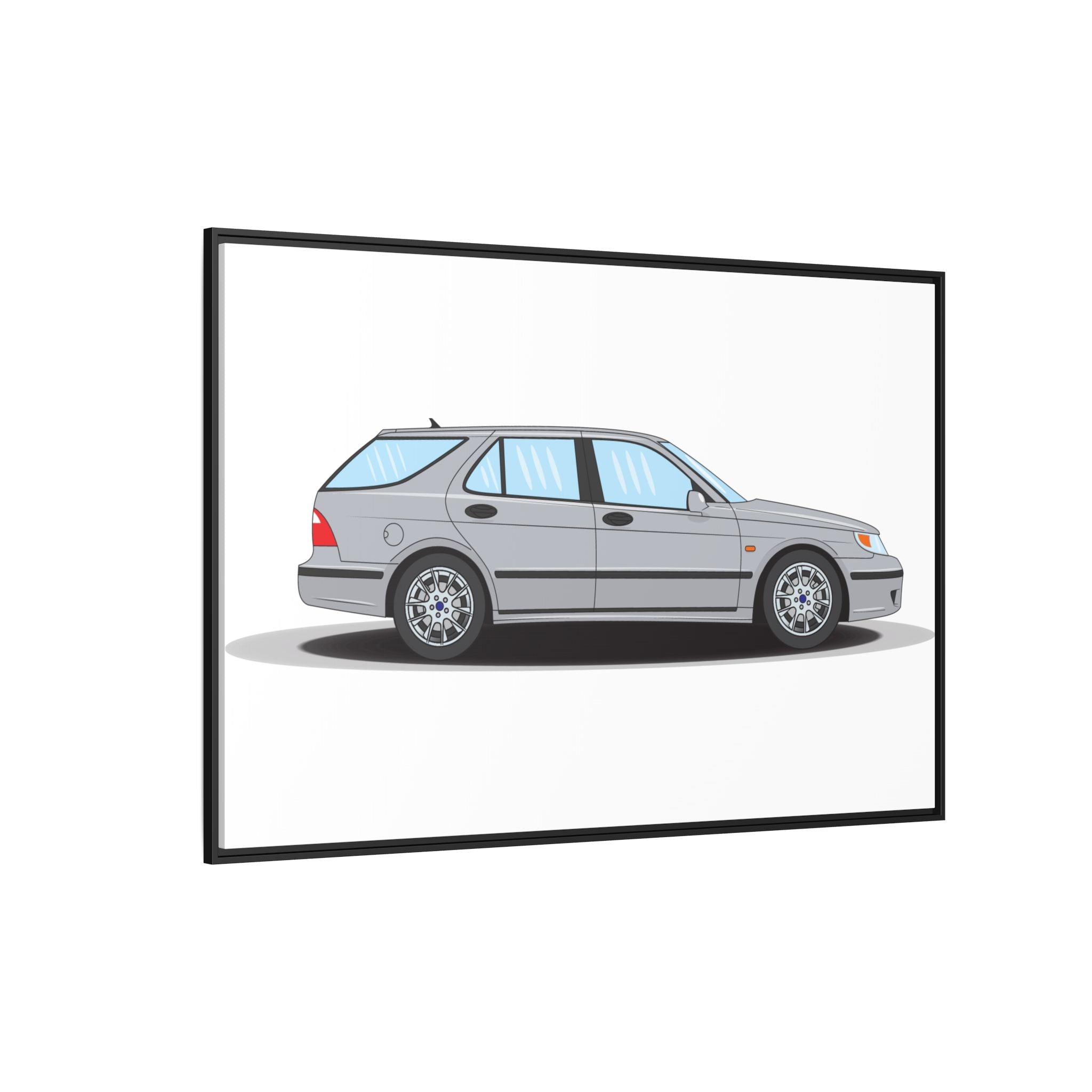 Saab 9-5 OG Aero Wagon Silver Metallic Art Print — Framed Matte Canvas Wall Decor