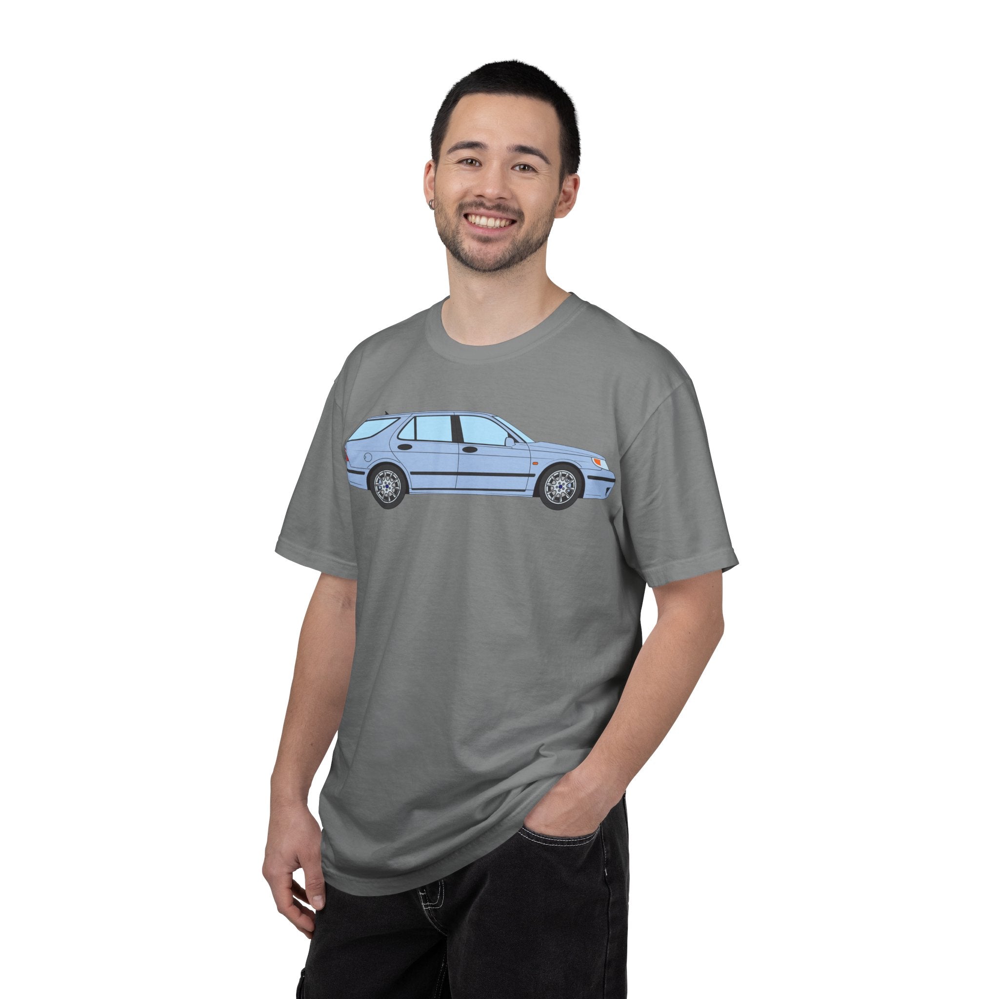 Saab 9-5 OG Aero Wagon Ice Blue  — T-Shirt — Retro Car Graphic Tee