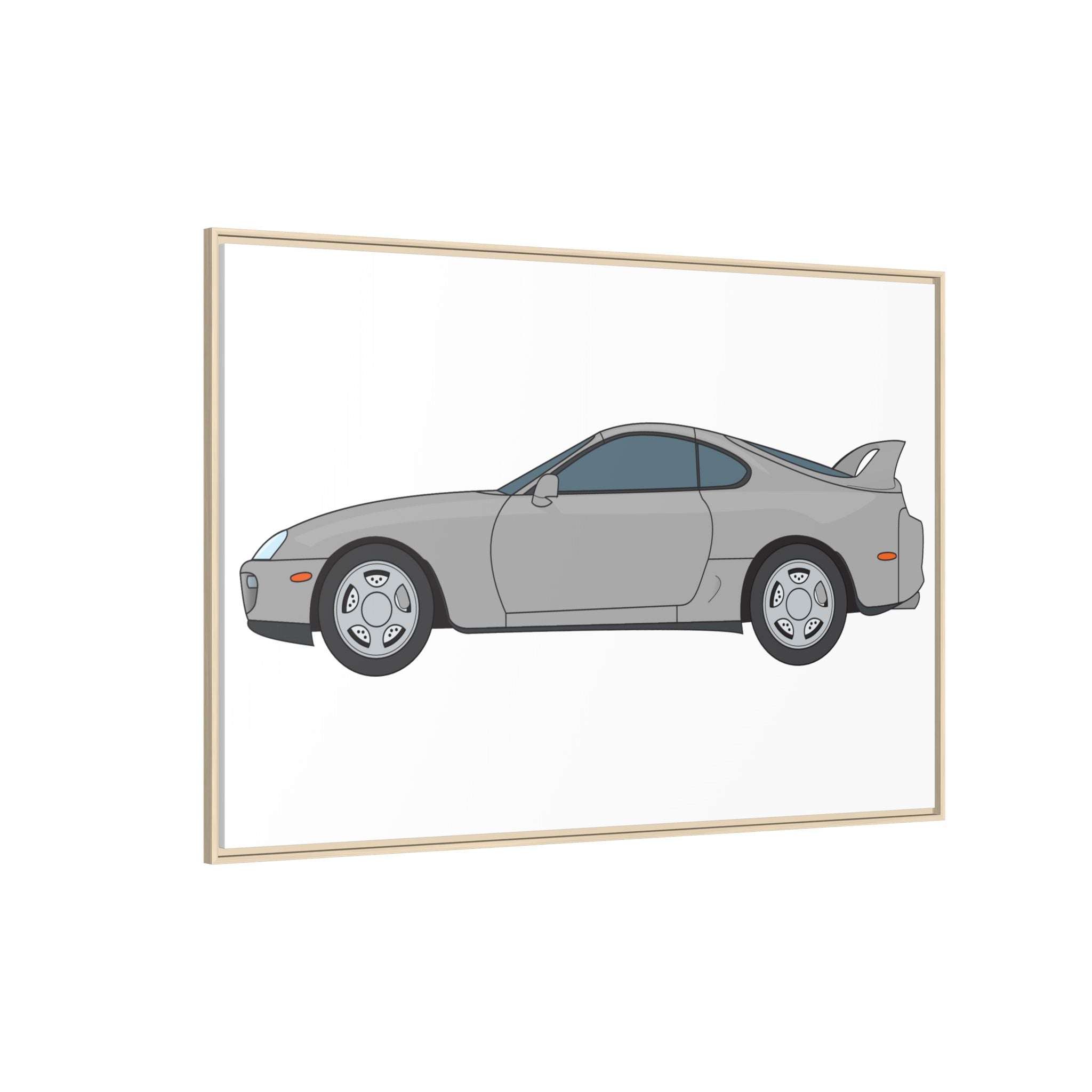 Toyota Supra MK4 Silver Metallic Art Print — Framed Matte Canvas Wall Decor