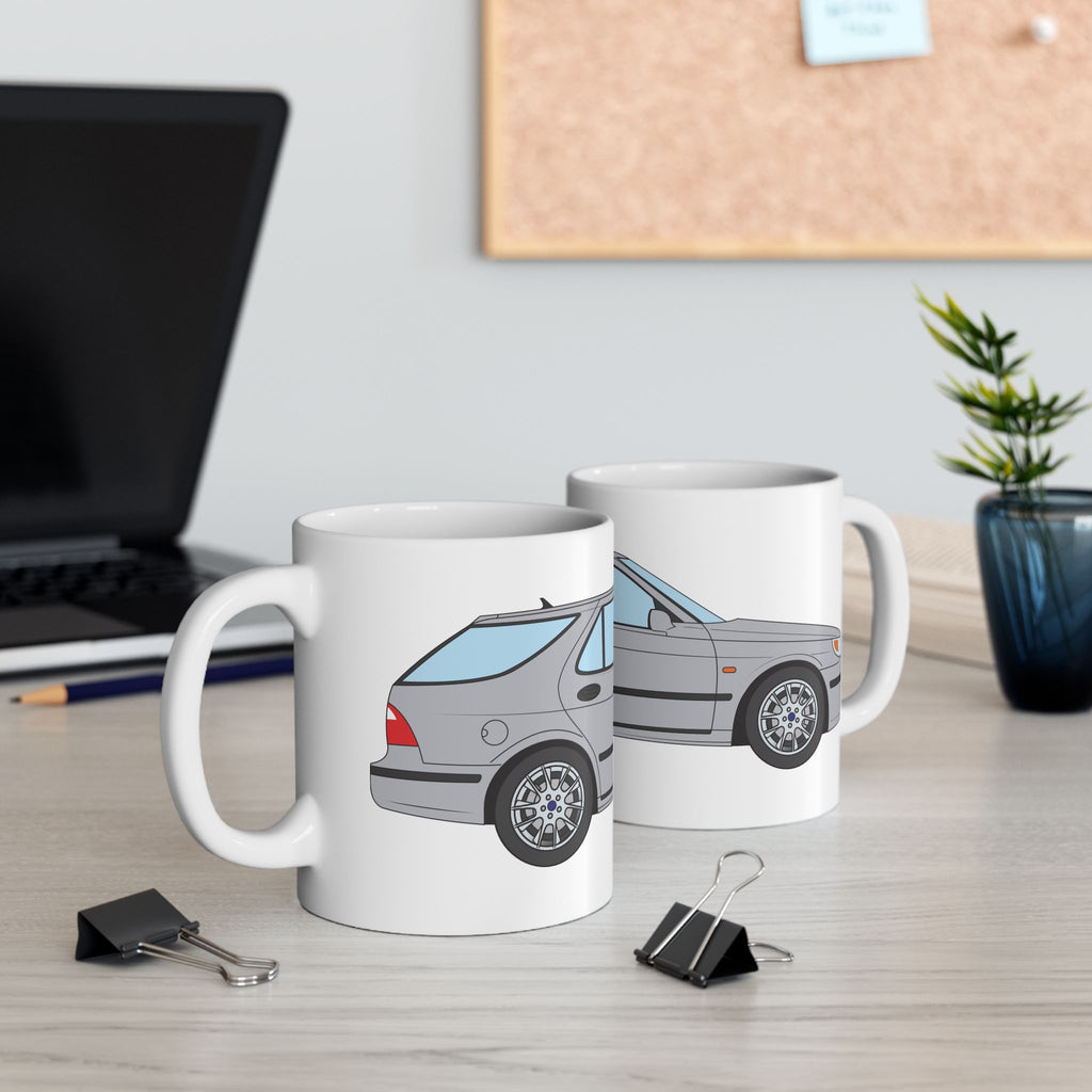 Saab 9-5 OG Aero Wagon Silver Metallic — Ceramic Mug — Coffee Cup (11oz & 15oz)