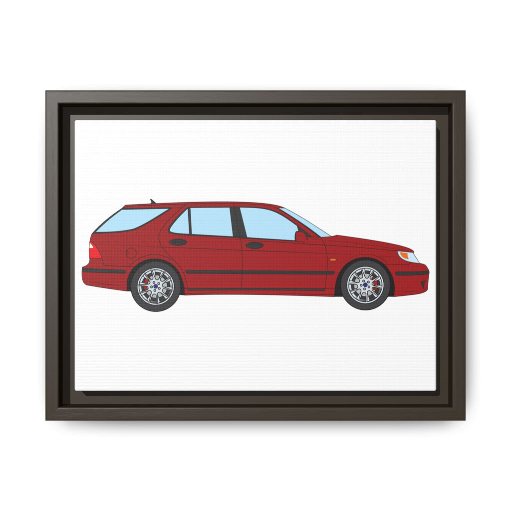 Saab 9-5 OG Aero Wagon — Laser Red Art Print — Framed Matte Canvas Wall Decor