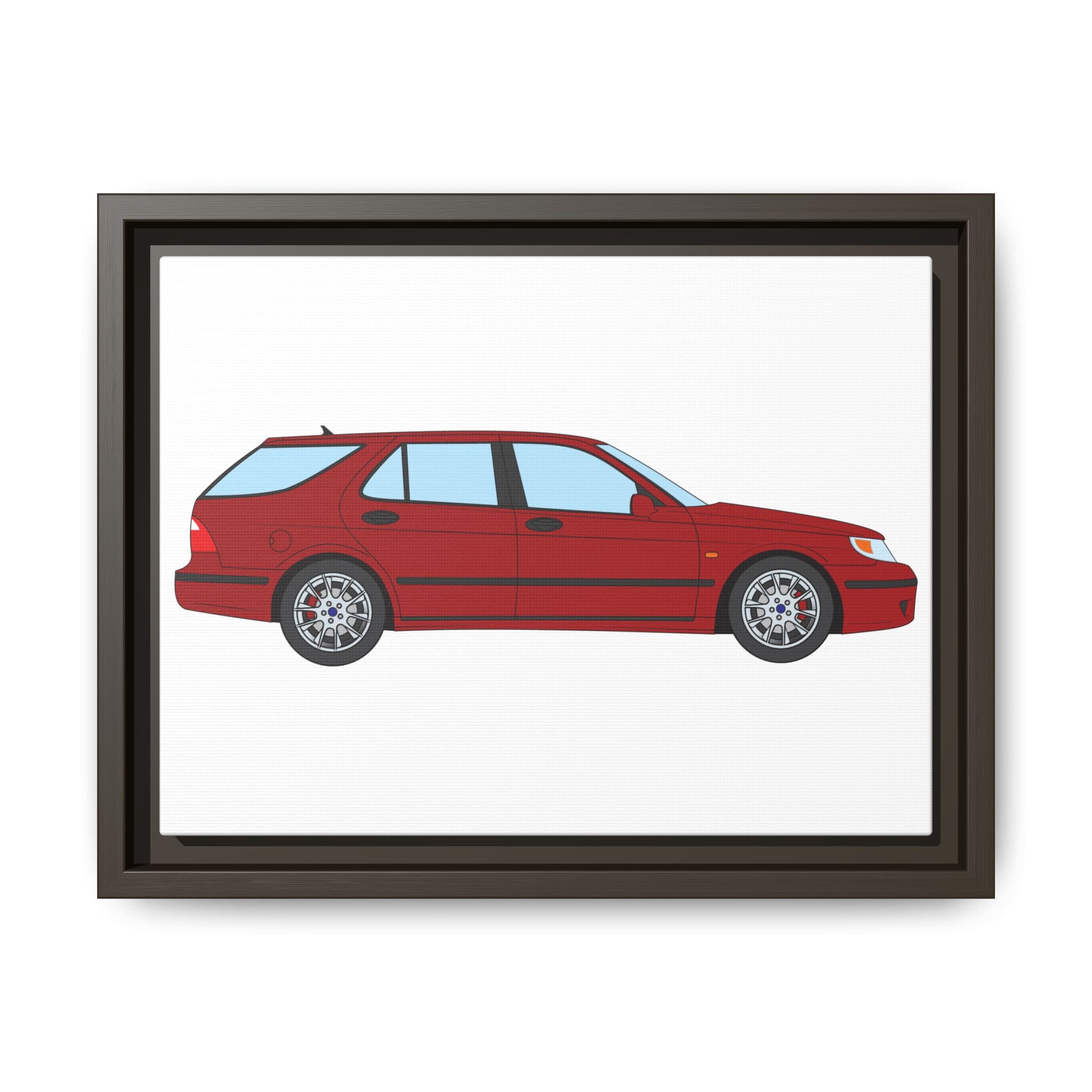 Saab 9-5 OG Aero Wagon — Laser Red Art Print — Framed Matte Canvas Wall Decor