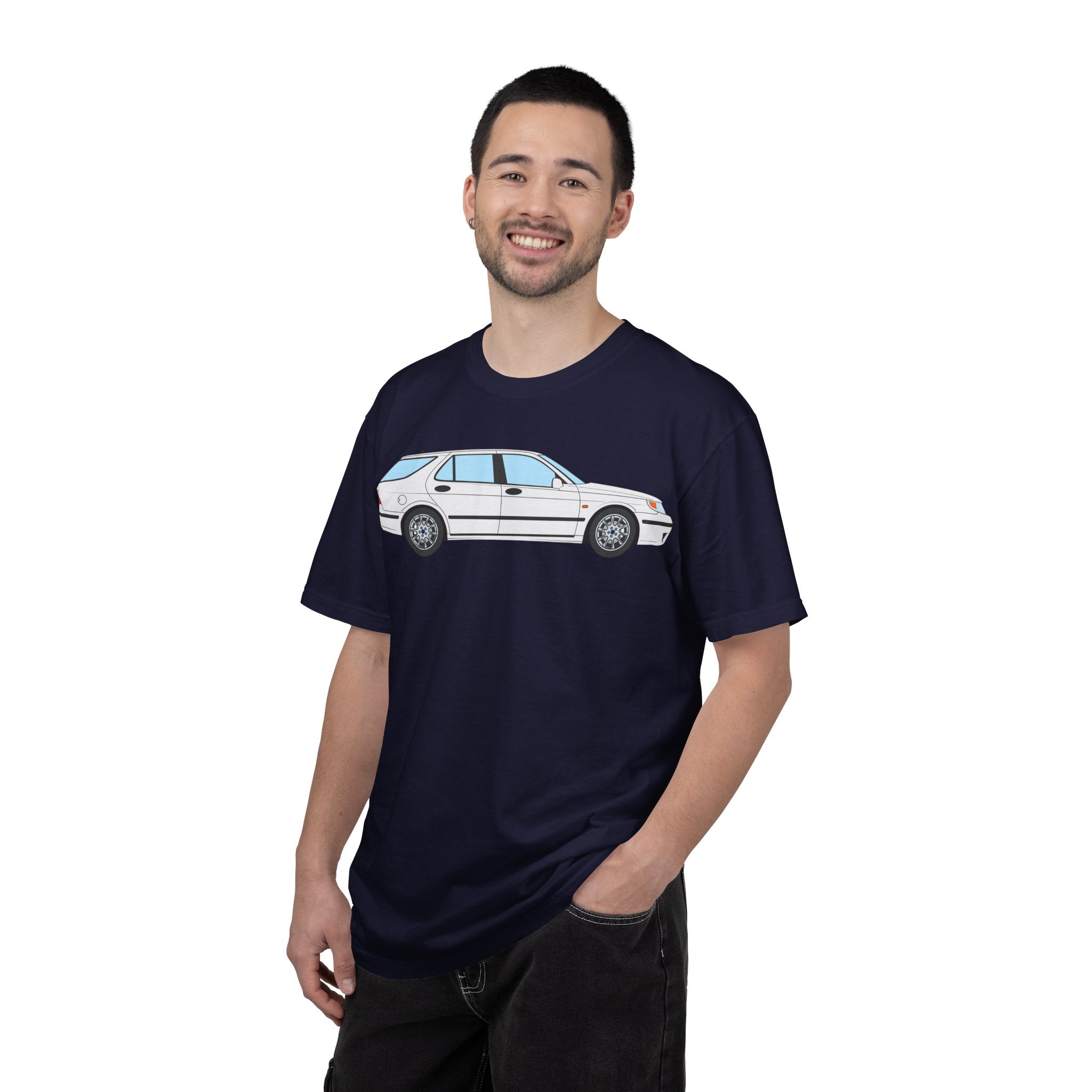 Saab 9-5 OG Aero Wagon Artic White  — T-Shirt — Retro Car Graphic Tee