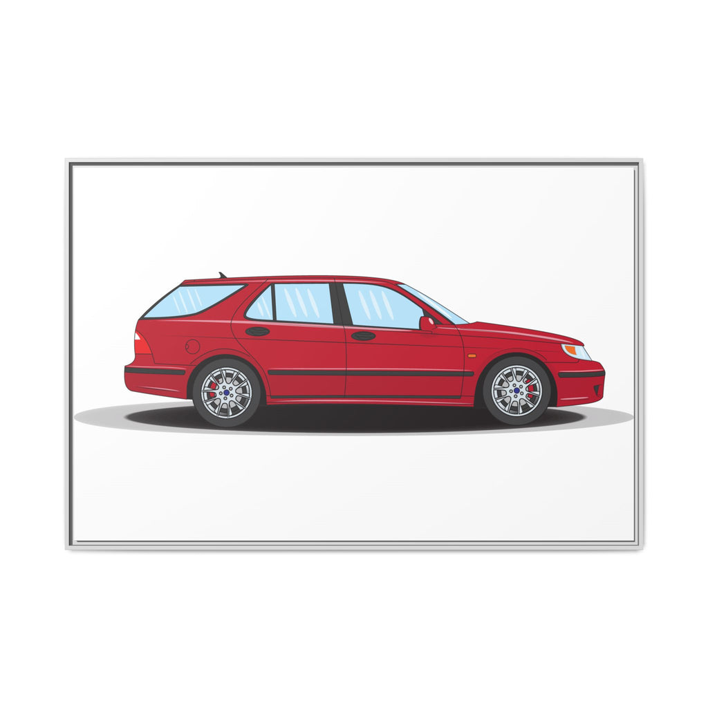 Saab 9-5 OG Aero Wagon Laser Red Art Print — Framed Matte Canvas Wall Decor