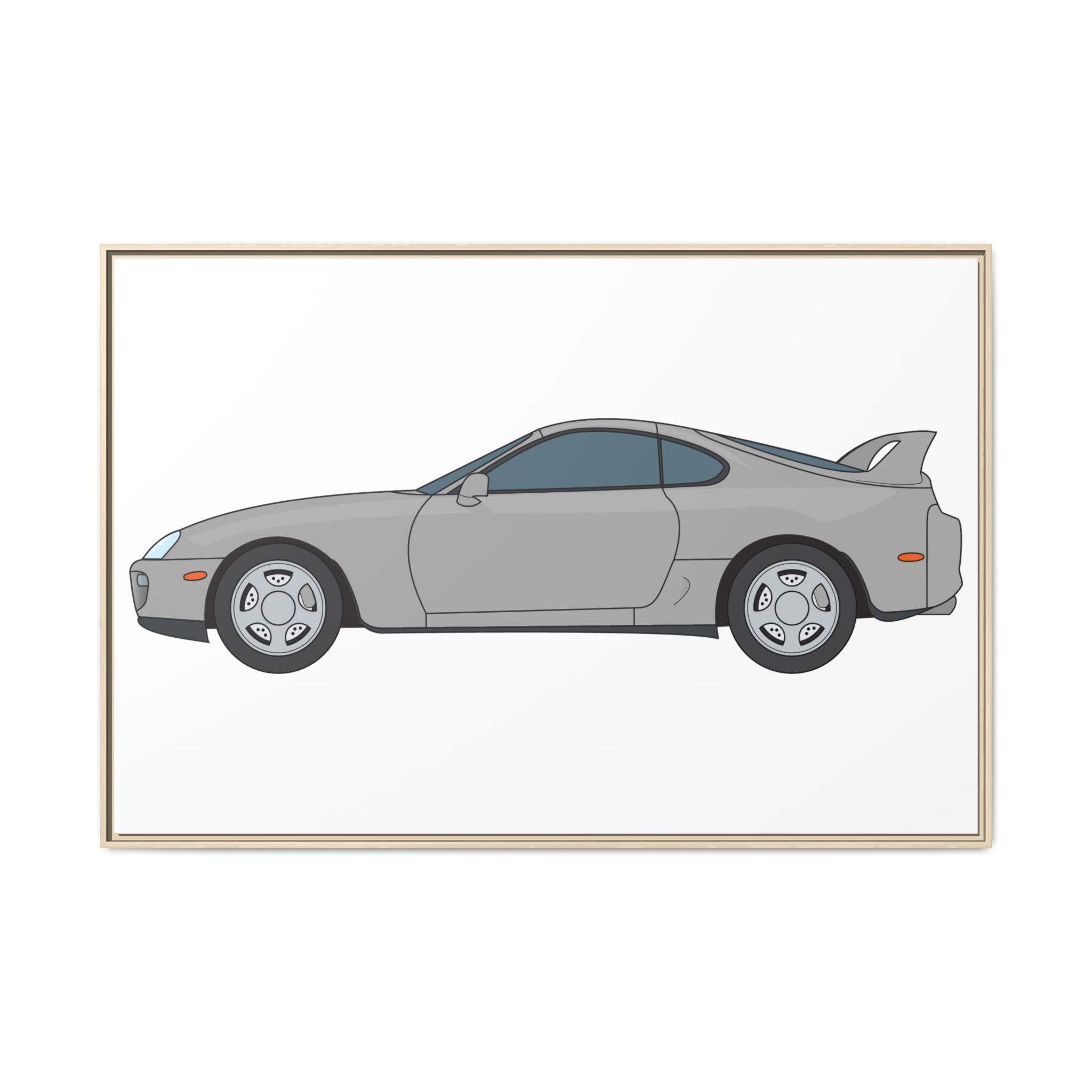 Toyota Supra MK4 Silver Metallic Art Print — Framed Matte Canvas Wall Decor