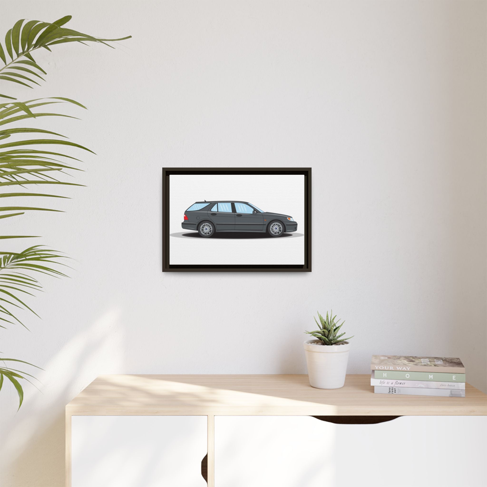 Saab 9-5 OG Aero Steel Grey Art Print — Framed Matte Canvas Wall Decor