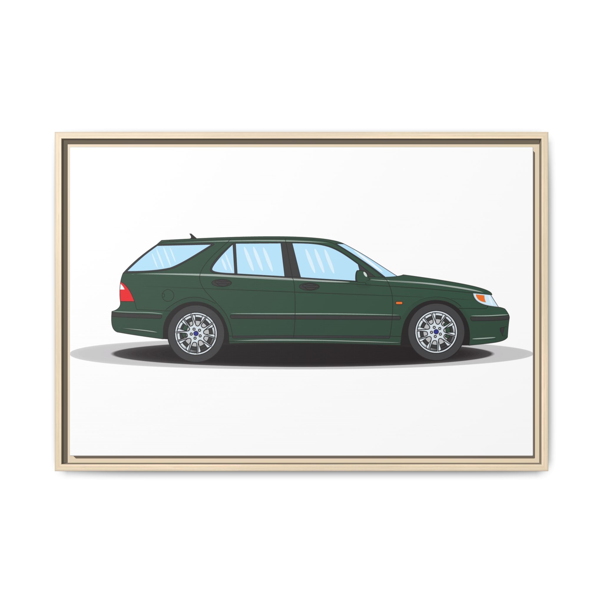Saab 9-5 OG Aero Wagon Scarabe Green Art Print — Framed Matte Canvas Wall Decor