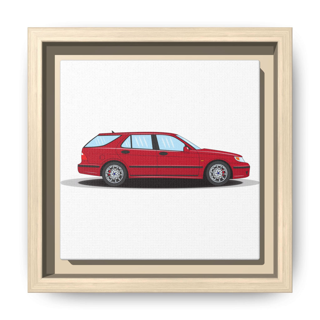 Saab 9-5 OG Aero Wagon Laser Red Art Print — Framed Matte Canvas Wall Decor