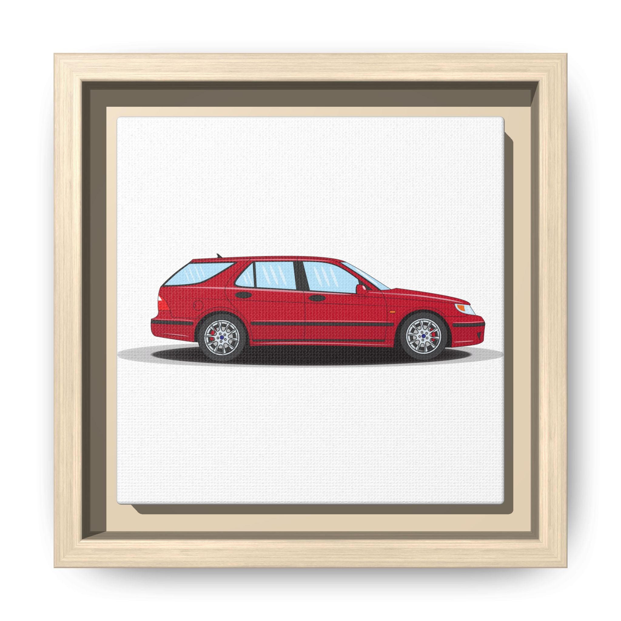 Saab 9-5 OG Aero Wagon Laser Red Art Print — Framed Matte Canvas Wall Decor