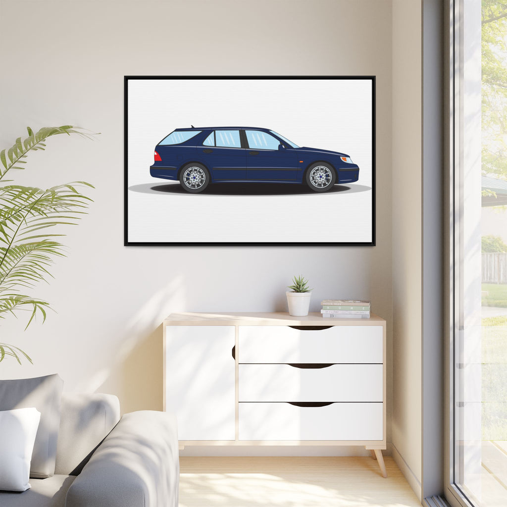 Saab 9-5 OG Aero Wagon Midnight Blue Art Print — Framed Matte Canvas Wall Decor
