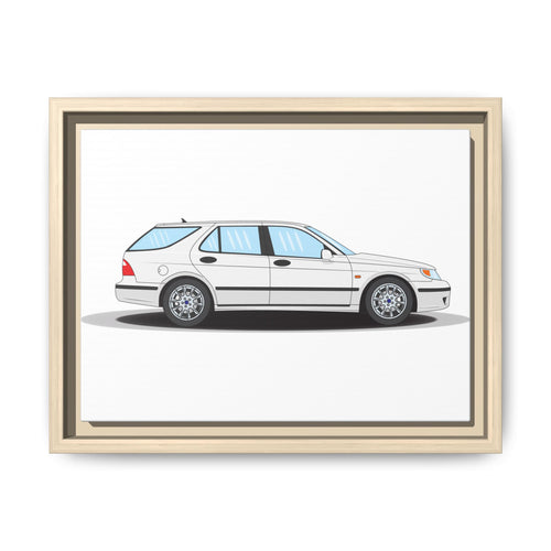 Saab 9-5 OG Aero Wagon Artic White Art Print — Framed Matte Canvas Wall Decor