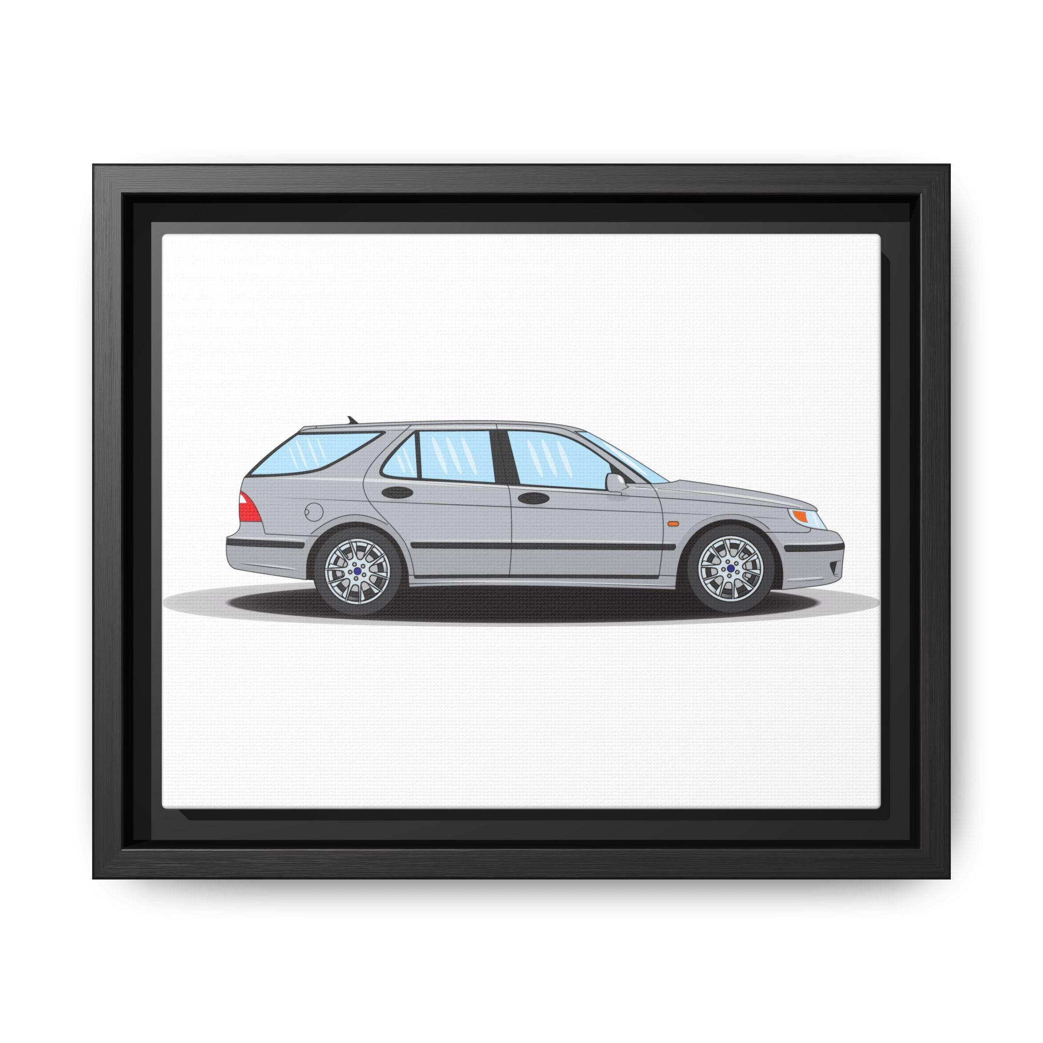 Saab 9-5 OG Aero Wagon Silver Metallic Art Print — Framed Matte Canvas Wall Decor