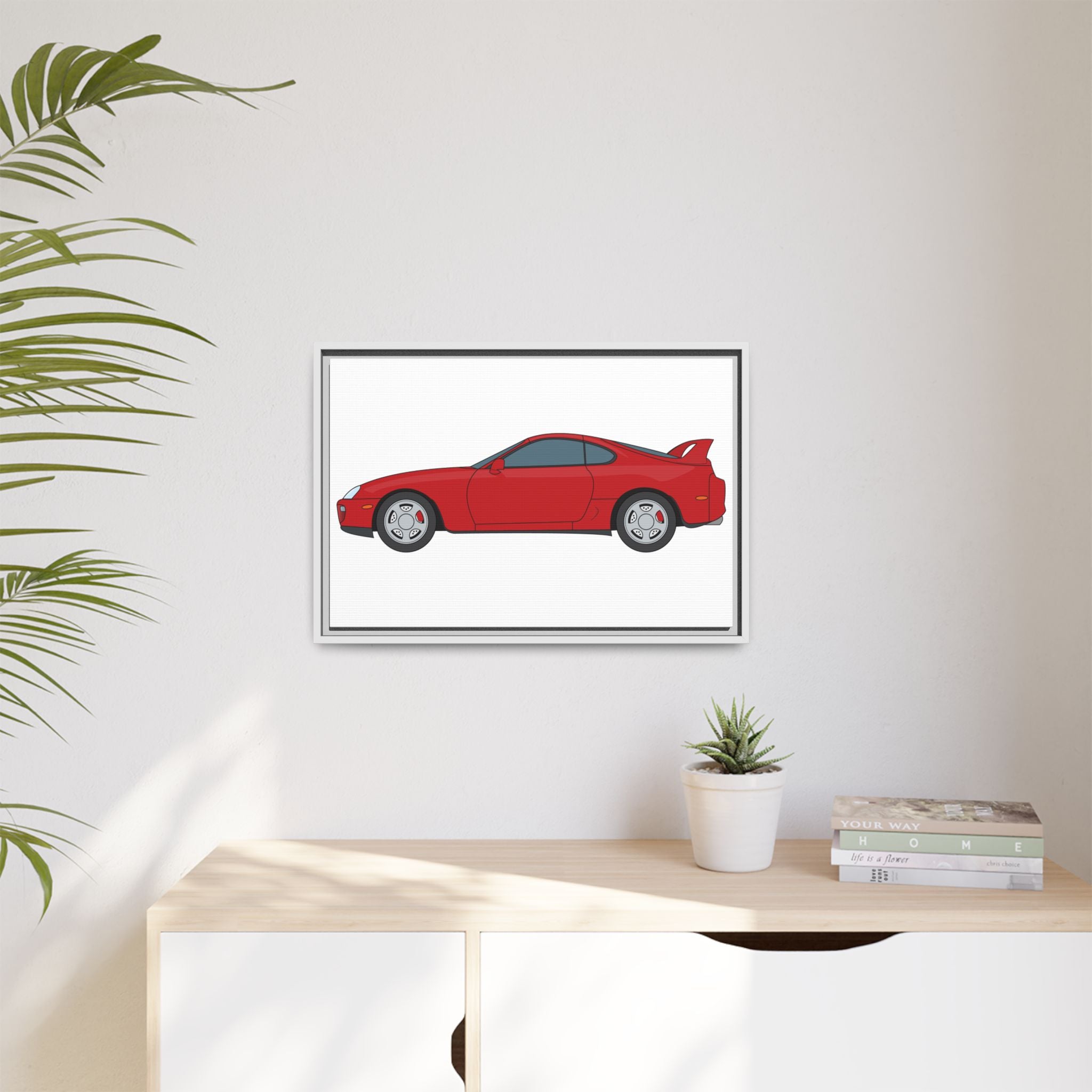 Toyota Supra MK4 Super Red ll Art Print — Framed Matte Canvas Wall Decor