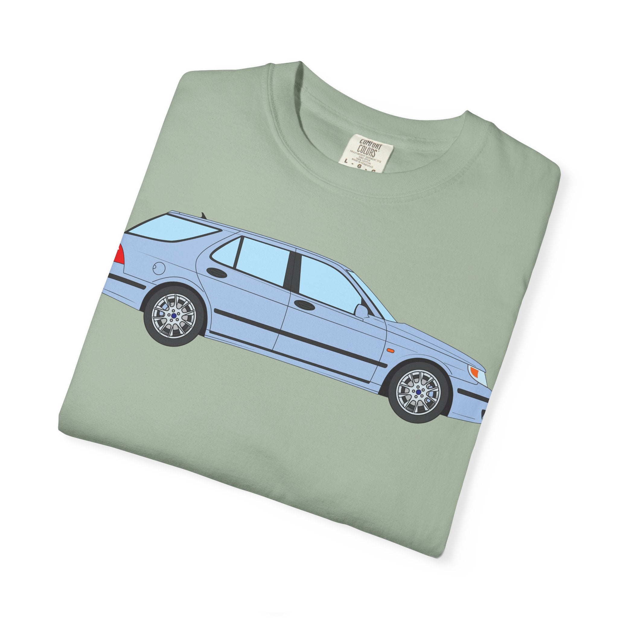 Saab 9-5 OG Aero Wagon Ice Blue  — T-Shirt — Retro Car Graphic Tee