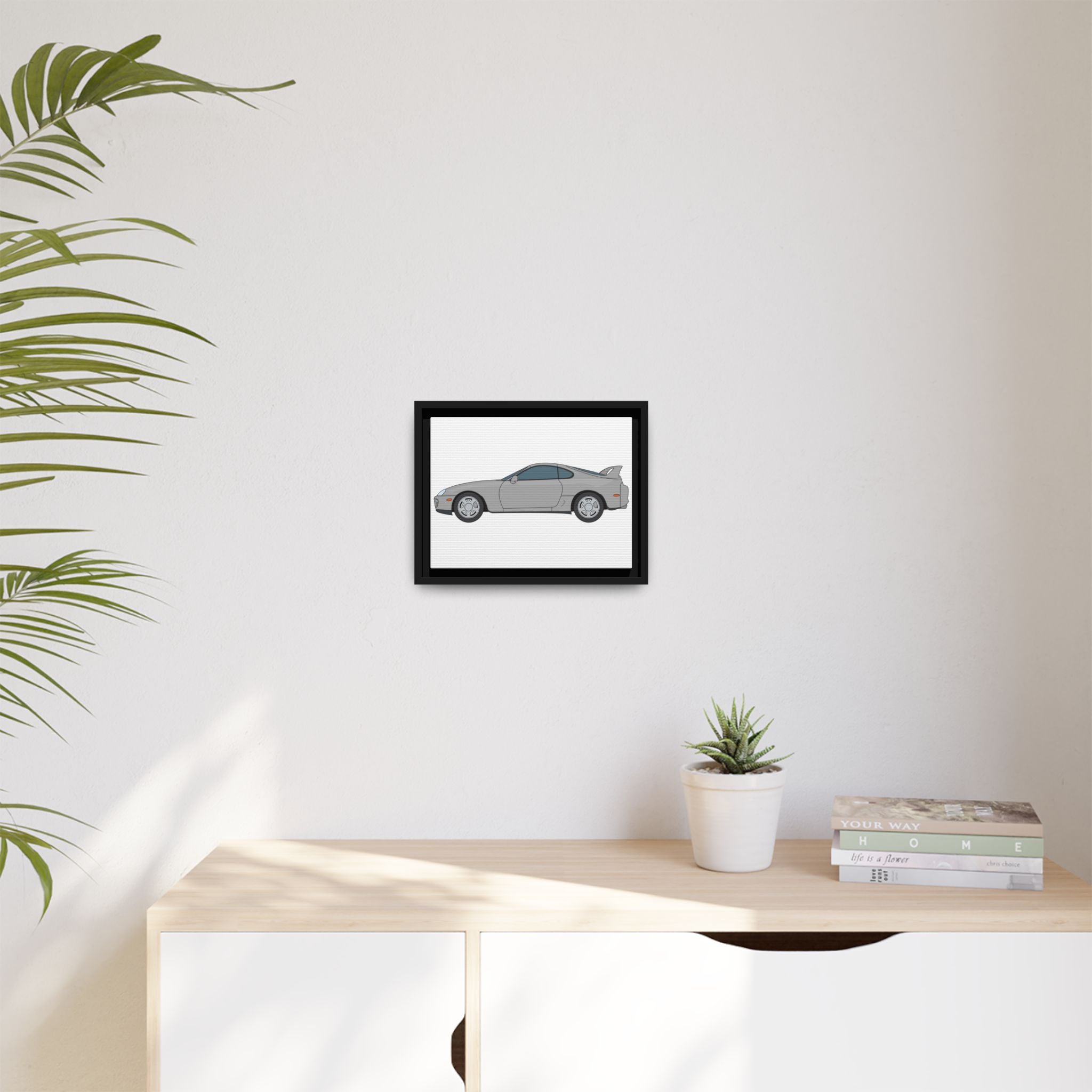 Toyota Supra MK4 Silver Metallic Art Print — Framed Matte Canvas Wall Decor