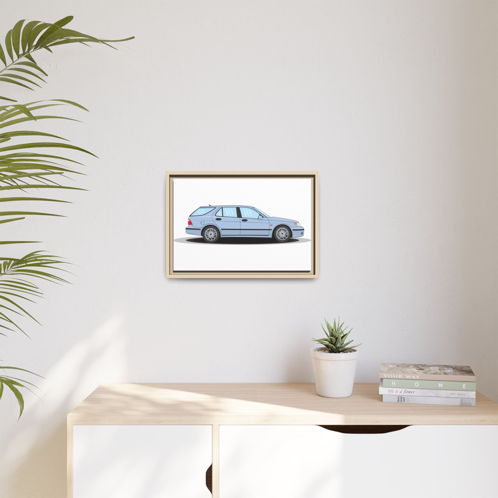 Saab 9-5 OG Aero Wagon Ice Blue Art Print — Framed Matte Canvas Wall Decor