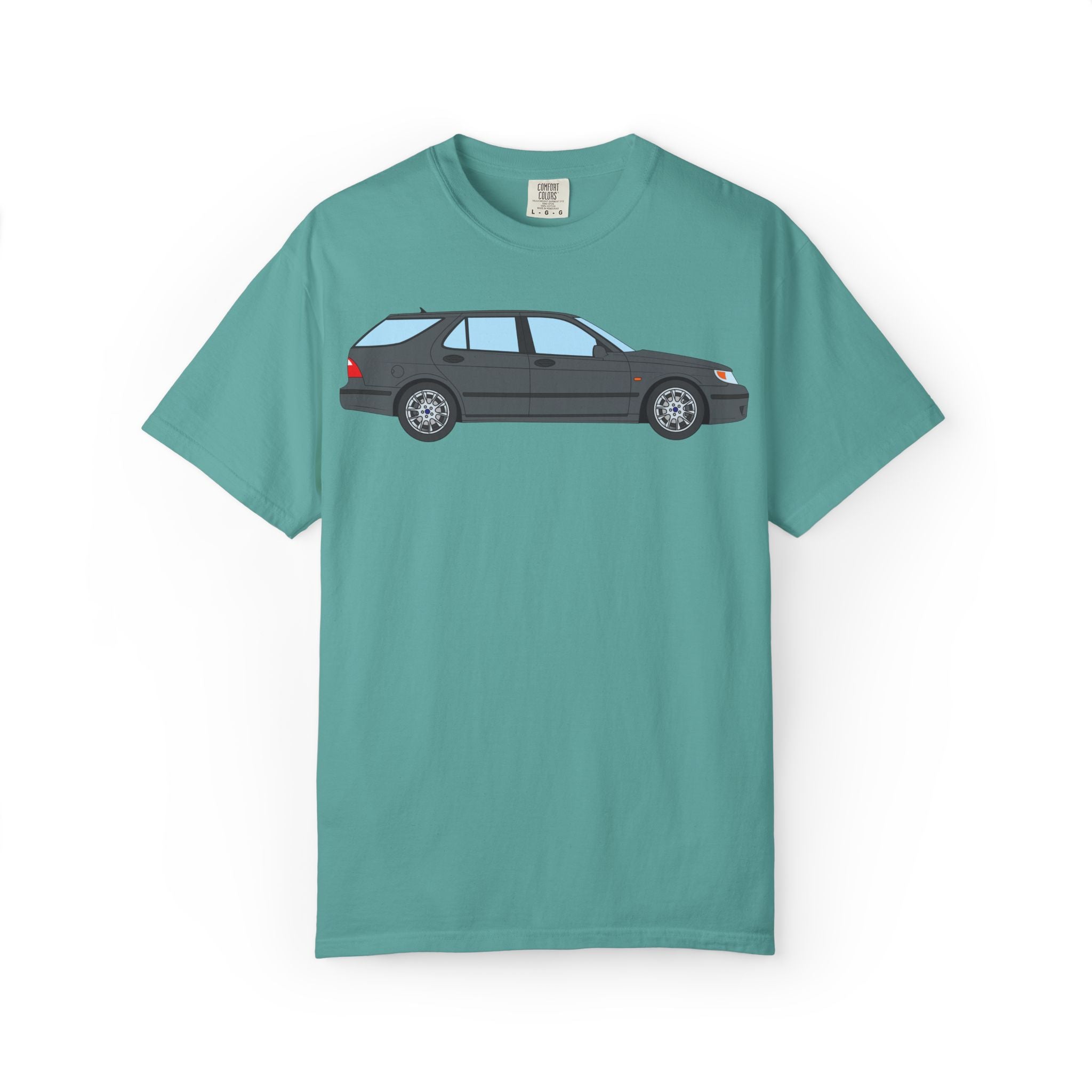 Saab 9-5 OG Aero Wagon Steel Grey  — T-Shirt — Retro Car Graphic Tee