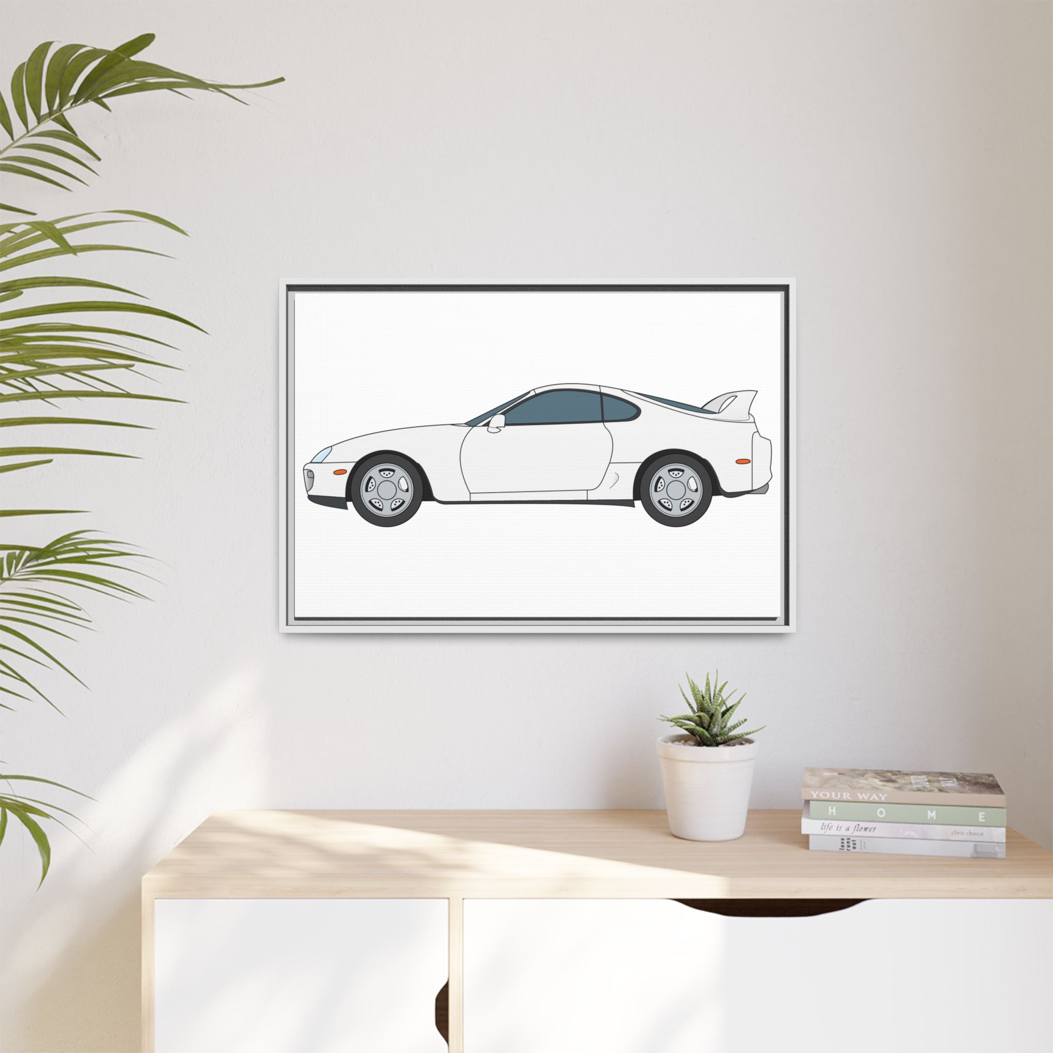 Toyota Supra MK4 Super White ll Art Print — Framed Matte Canvas Wall Decor