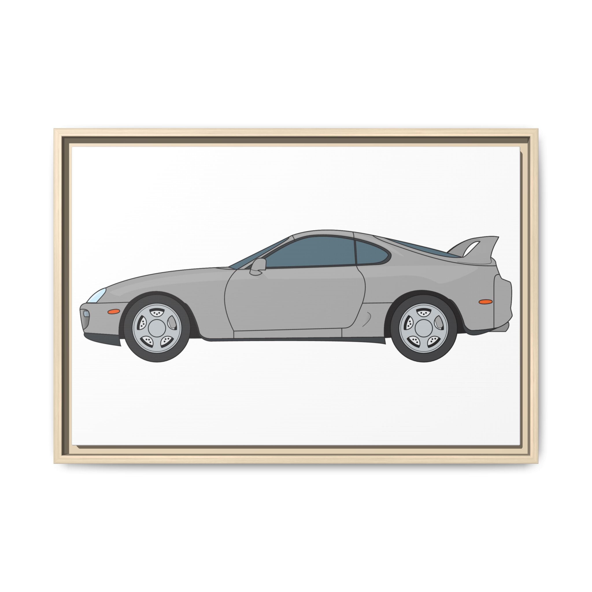 Toyota Supra MK4 Silver Metallic Art Print — Framed Matte Canvas Wall Decor