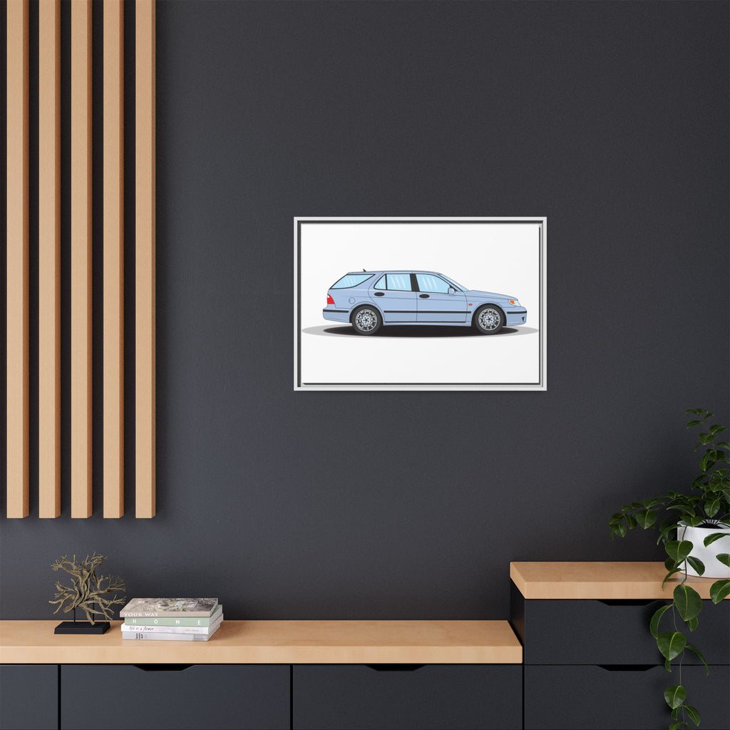 Saab 9-5 OG Aero Wagon Ice Blue Art Print — Framed Matte Canvas Wall Decor