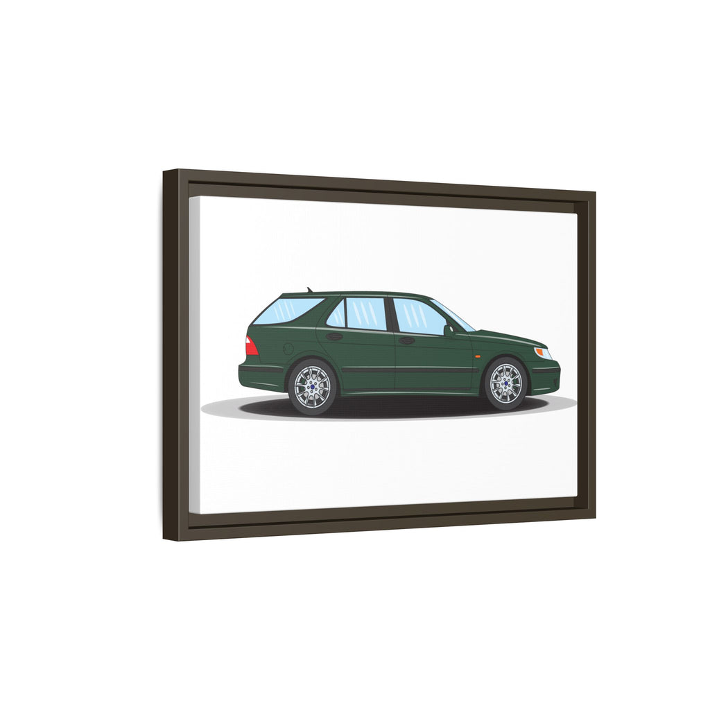 Saab 9-5 OG Aero Wagon Scarabe Green Art Print — Framed Matte Canvas Wall Decor