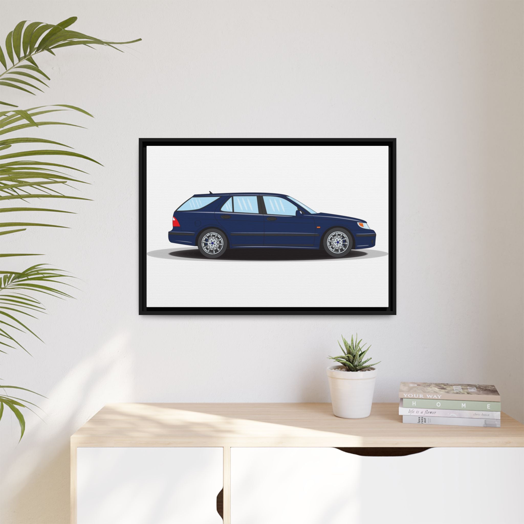 Saab 9-5 OG Aero Wagon Midnight Blue Art Print — Framed Matte Canvas Wall Decor